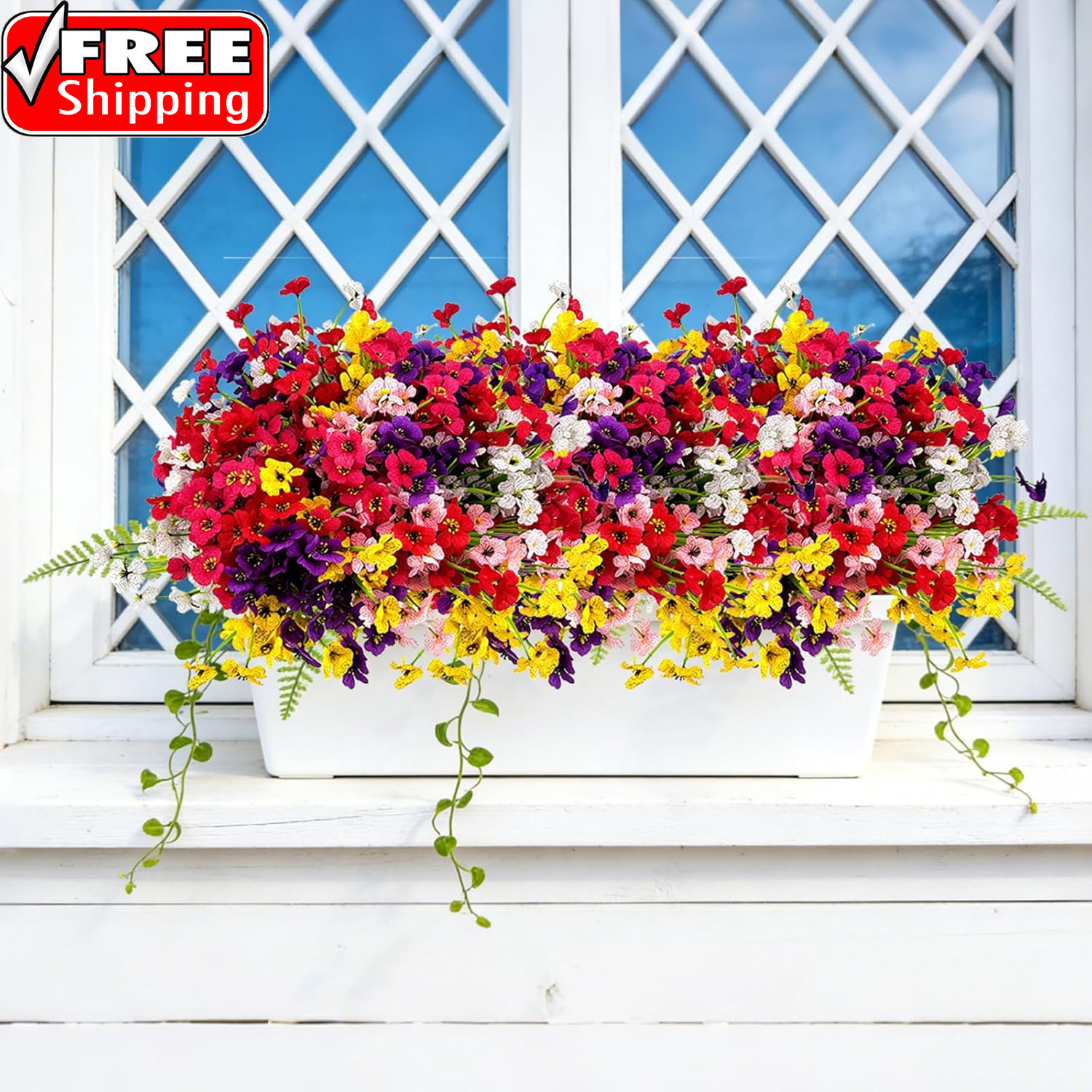 24 Pcs (6 Color) UV Resistant Outdoor Artificial Faux Flowers Plants Realistic P