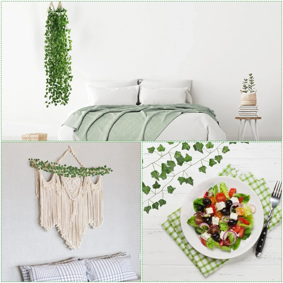 EZFLOWERY 12 Strands 84 Feet Artificial Ivy Vines Leaves, Silk Garland Fake