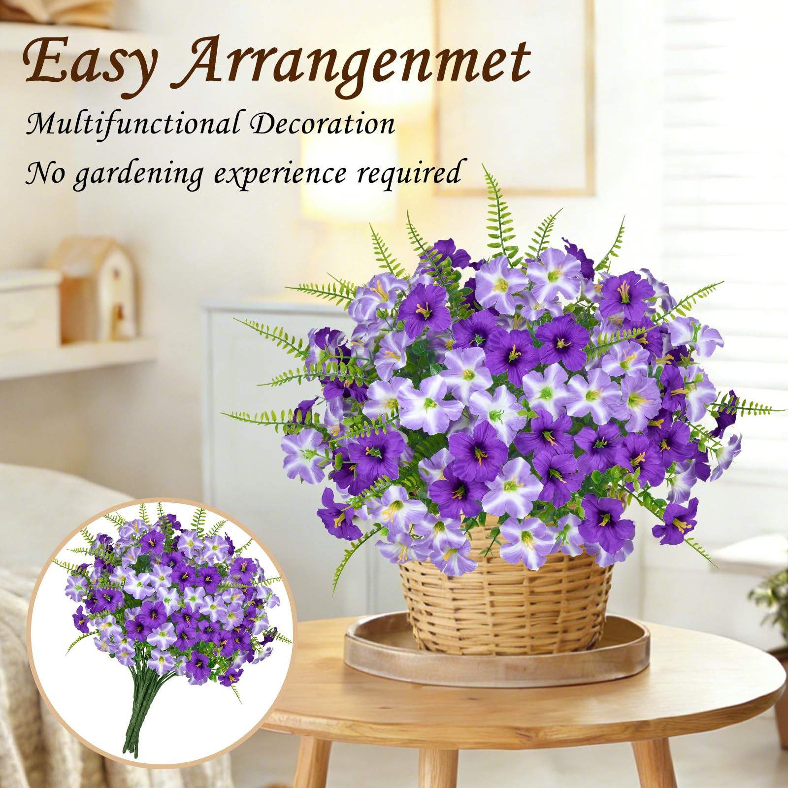 9 Bundles Artificial Plants Fake Flowers for Spring Decoration Vase Silk Purp…