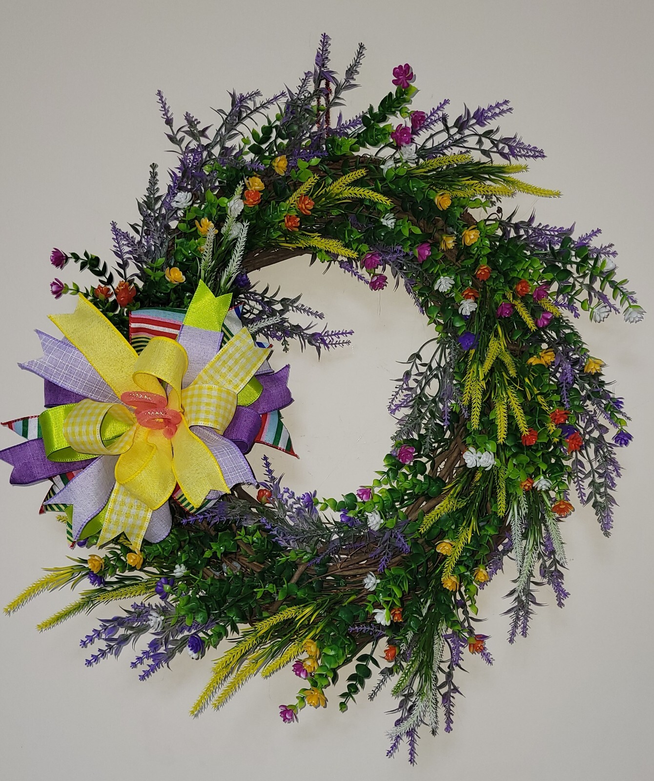Flower WREATH Two Bows 2-in-1 FALL Spring everyday GRAPEVINE Front Door Wall