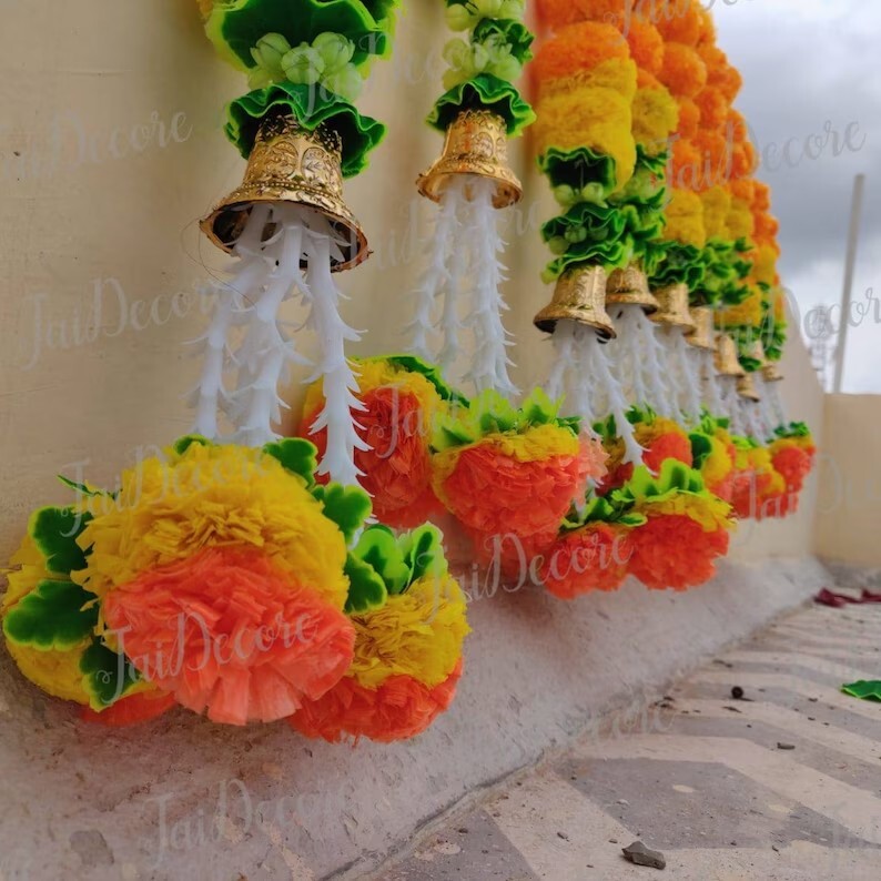 Indian Decoration Artificial Flower Toran Garland Marigold-5 feet each, set of 2