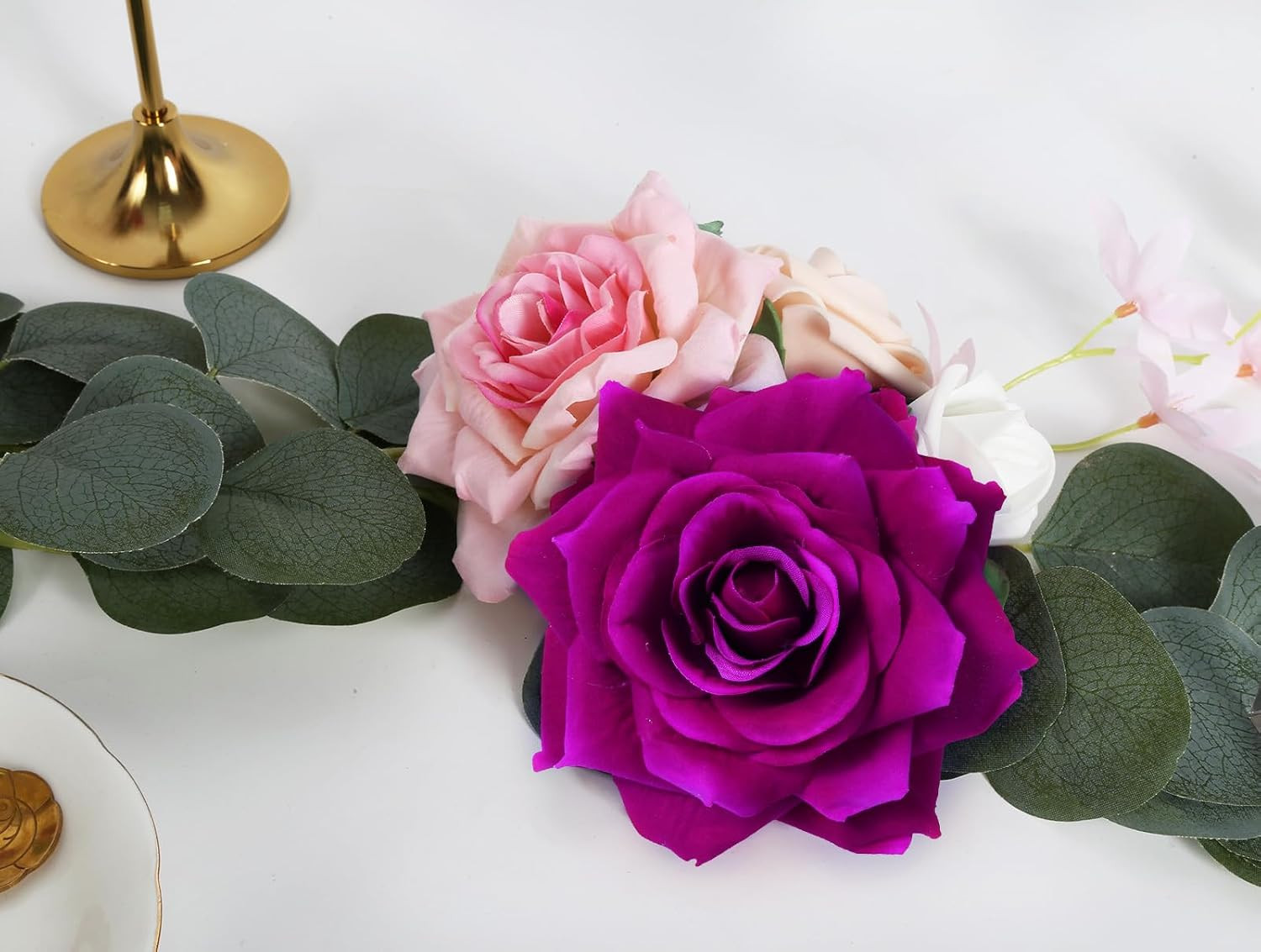 Artificial Purple Velvet Roses 16PCS 4.3″ Silk Faux Flowers with Stems