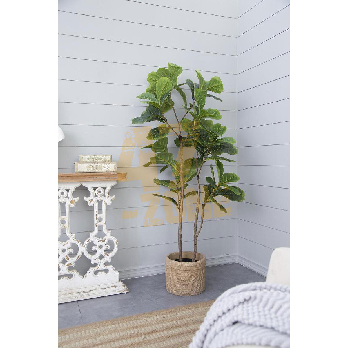 Faux Potted Fiddle Leaf Tree 3 Branch Green Artifical Garden Indoor Outdoor