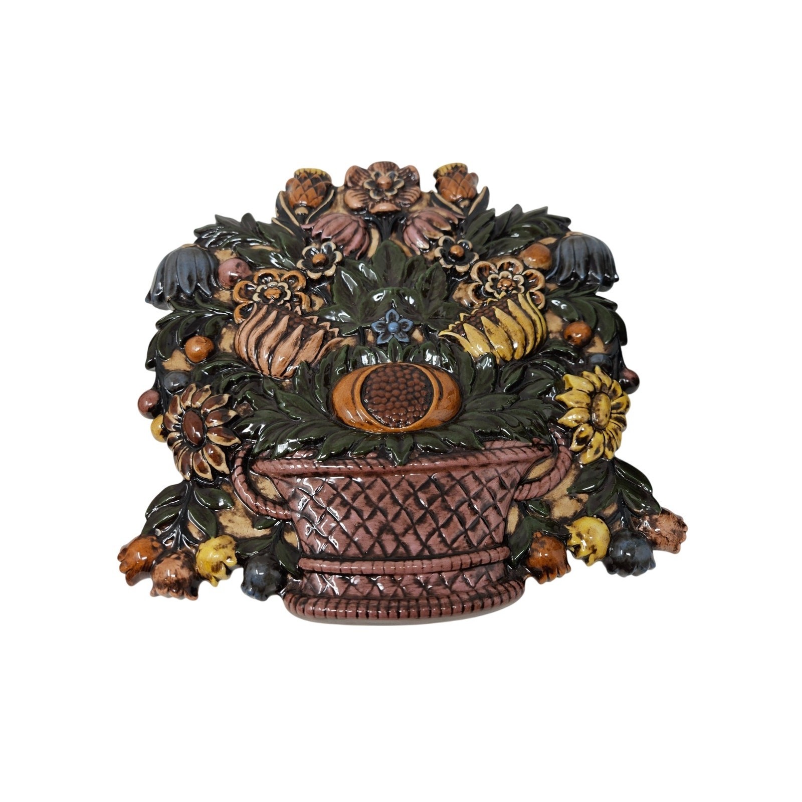 2 Vintage 70s Cornicopia Syroco Fruit Baskets Ceramic Handmade Cottage Farmhouse