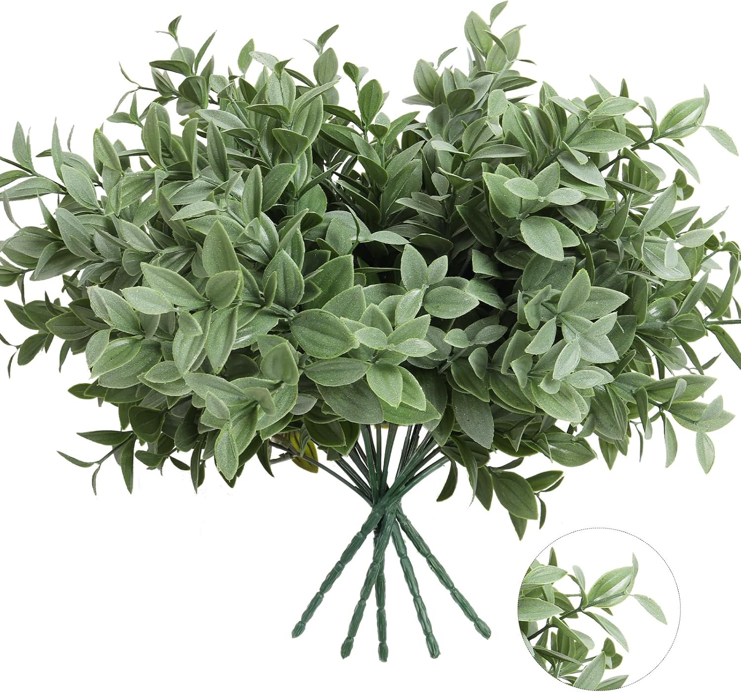 6 Bundles Artificial Greenery Stems, 14.5″ Fake Lucky Bamboo Leaves Faux Outdoor