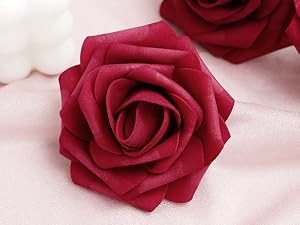 16Pcs Artificial Flowers Fake Roses with Stems, Burgundy Boxed Foam Roses for