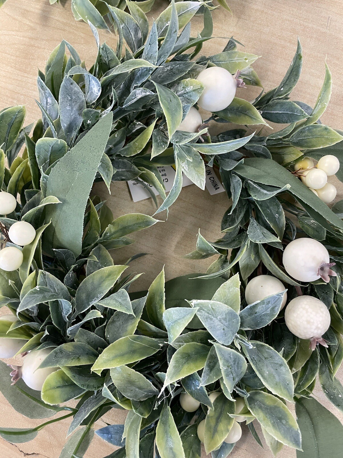 Set of 2 White Berry and Dusted Eucalyptus Leaf Candle Rings by Valerie