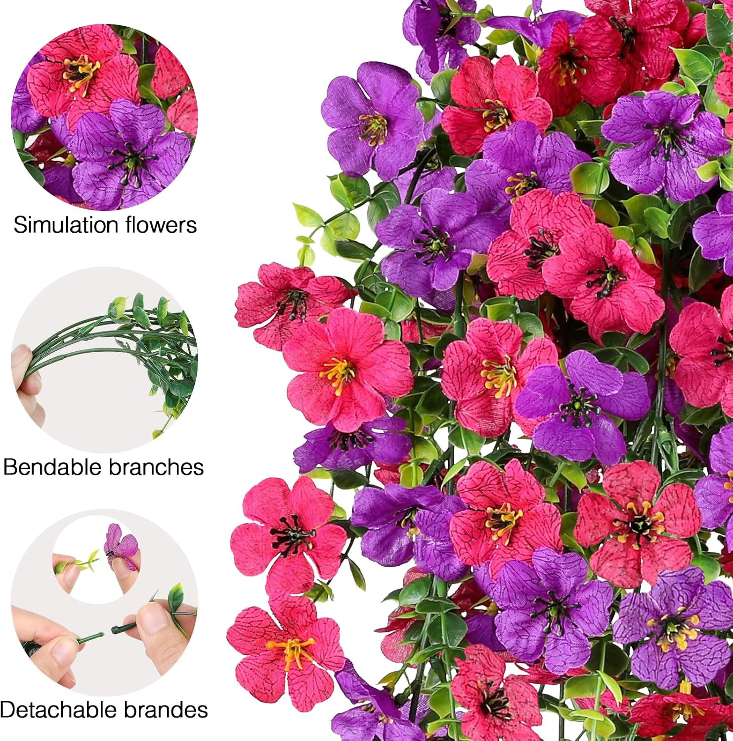 Artificial Flowers for Outdoors Spring Decor, 6 Bundles UV Resistant Realistic F