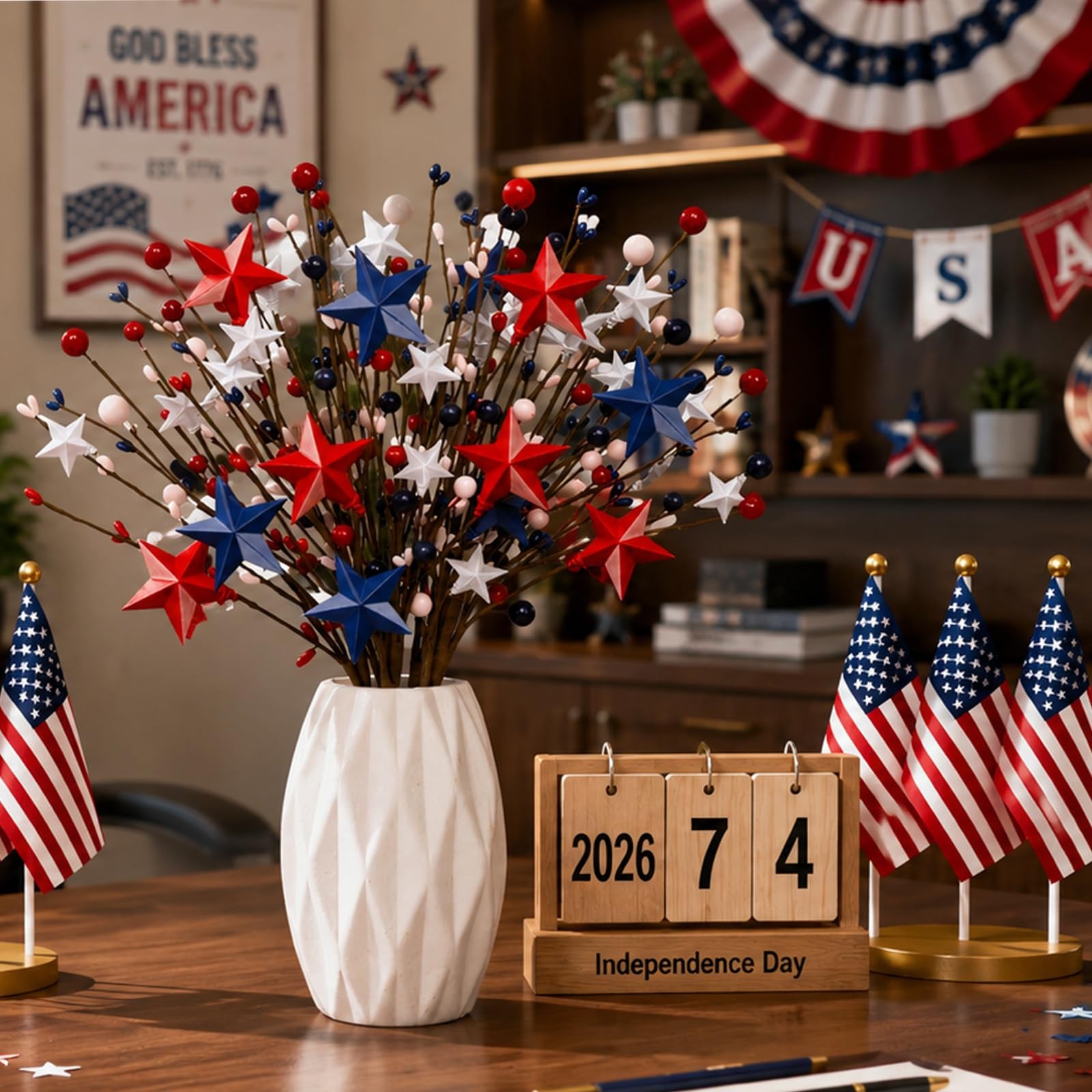 4 Pcs 4th of July Patriotic Artificial Stem Picks Red White Blue Stars and 6 …