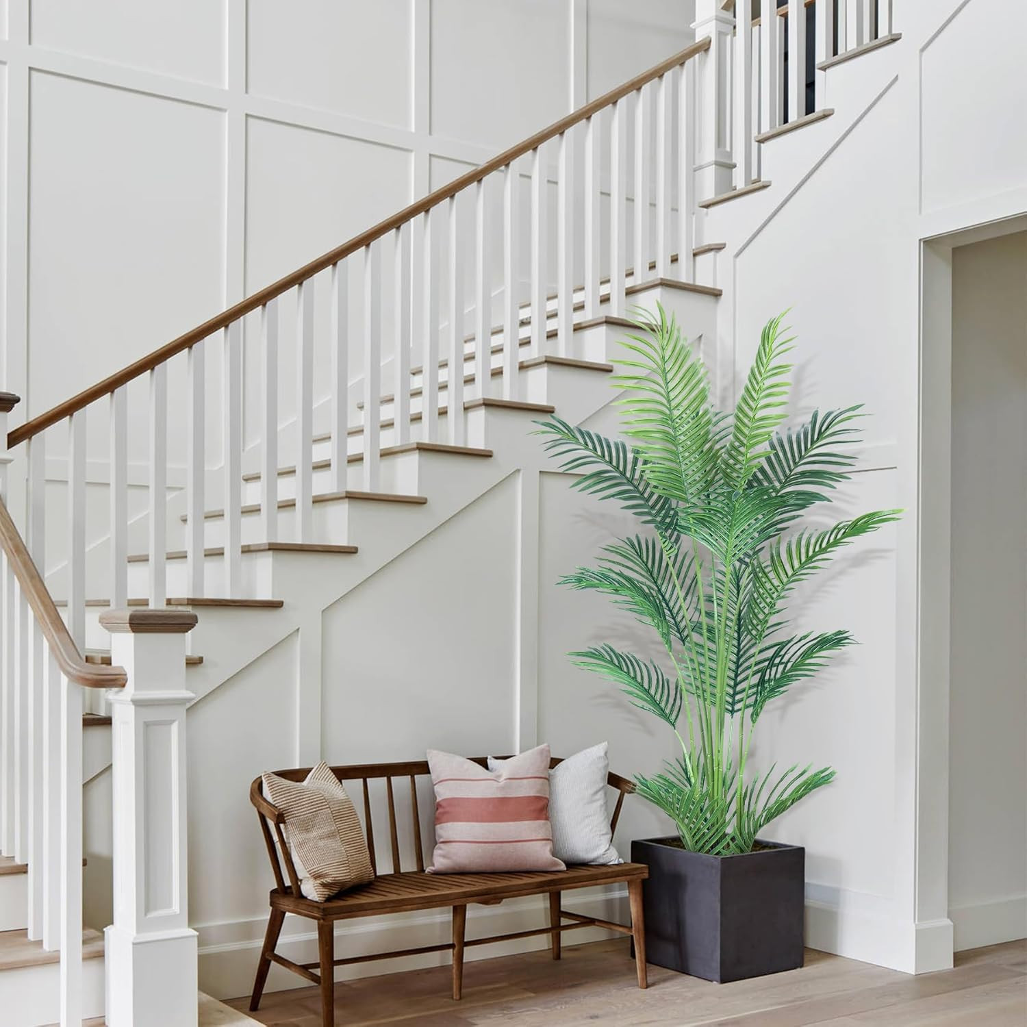 4.5FT 2Packs Artificial Palm Tree,Faux Areca Palm Plant with Real Touch Leaves a