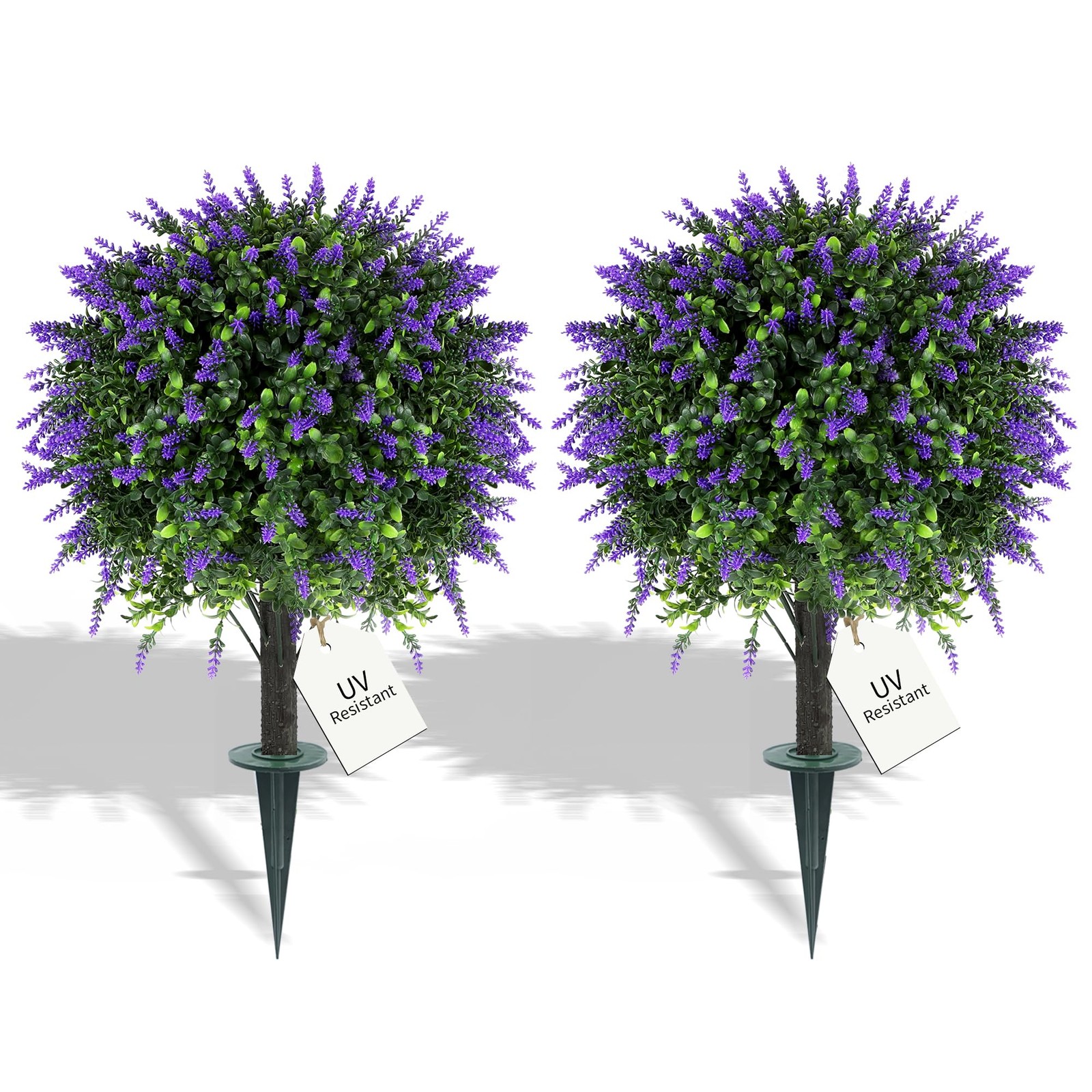 Artificial Lavender Boxwood UV Resistant Topiary Outdoor Plants Set of 2