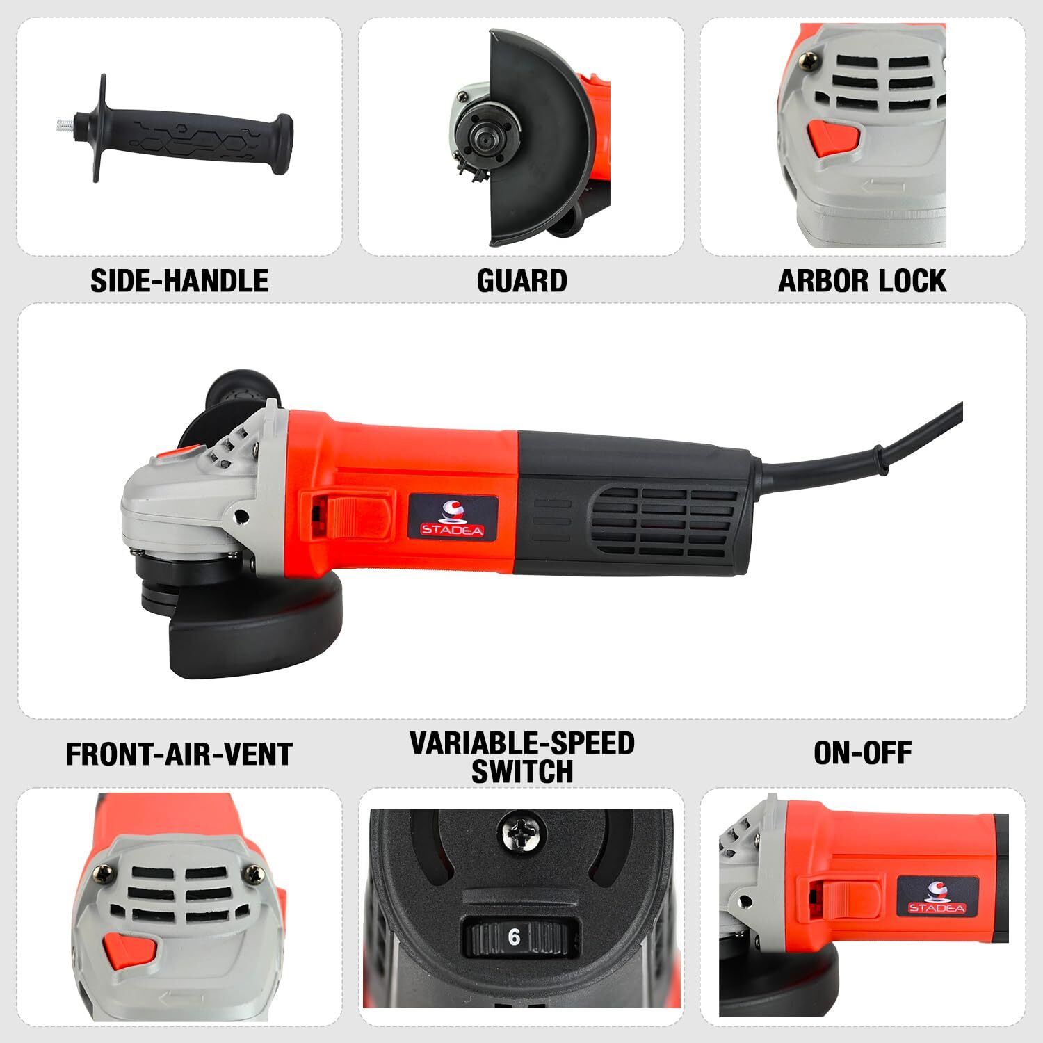 Stadea 5″ Variable Speed Angle Grinder Polisher – Concrete Power Cutting Tools