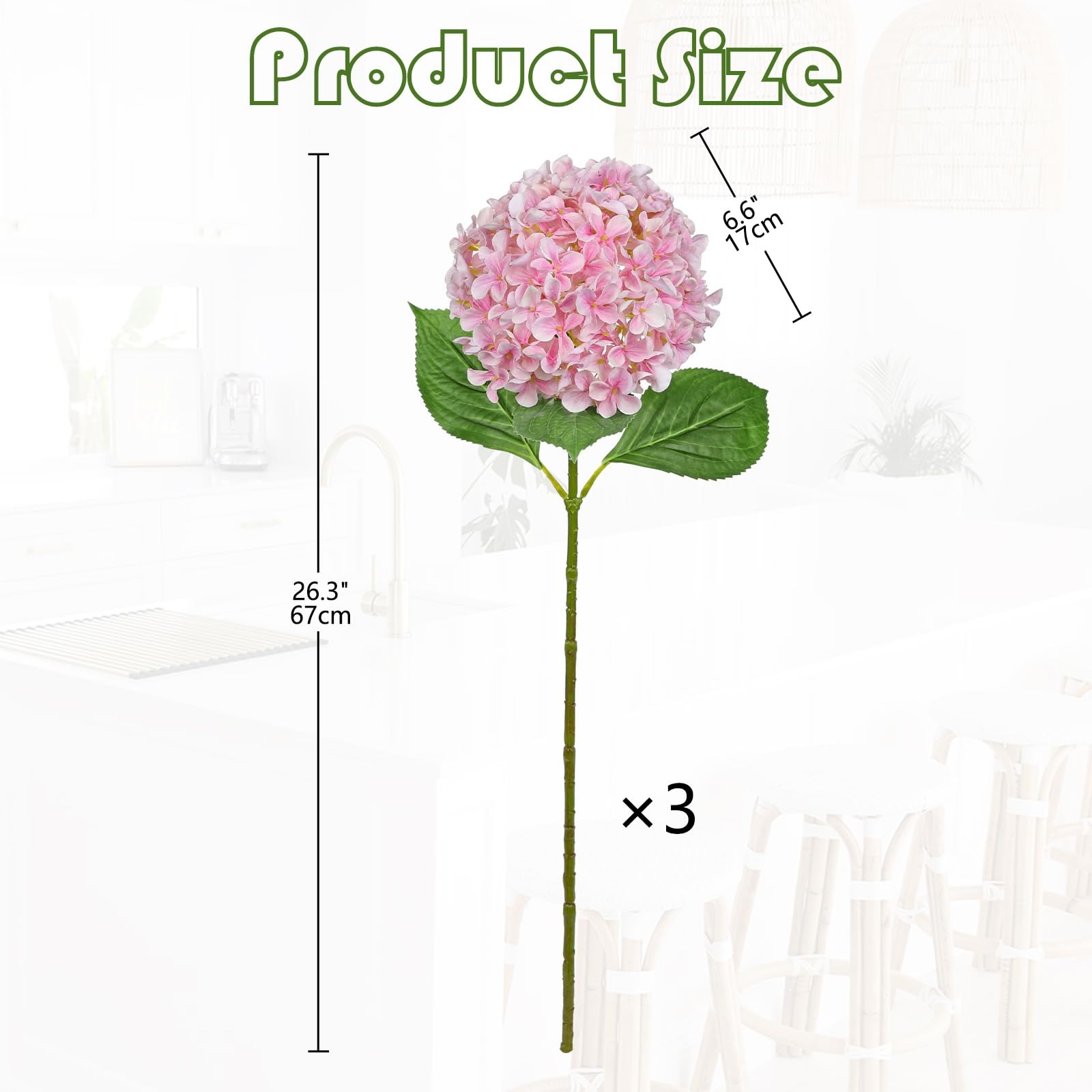 26″ Artificial Hydrangea Flower with 6.6″ Large Bloom, Realistic Gradient Sil…