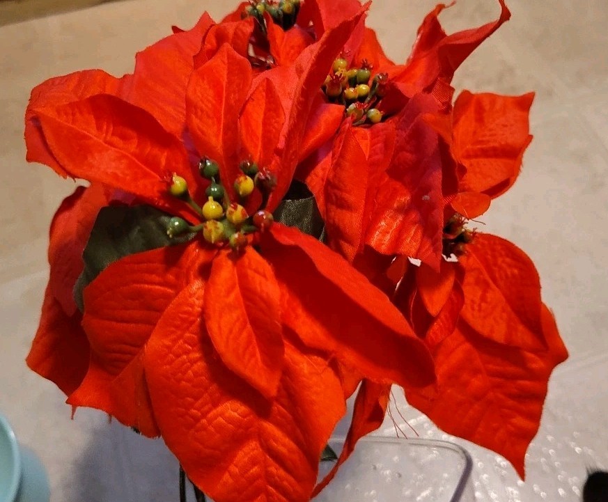 Artificial Poinsettia Deluxe Bushes 2 Bushes Artificial Christmas Flowers Red