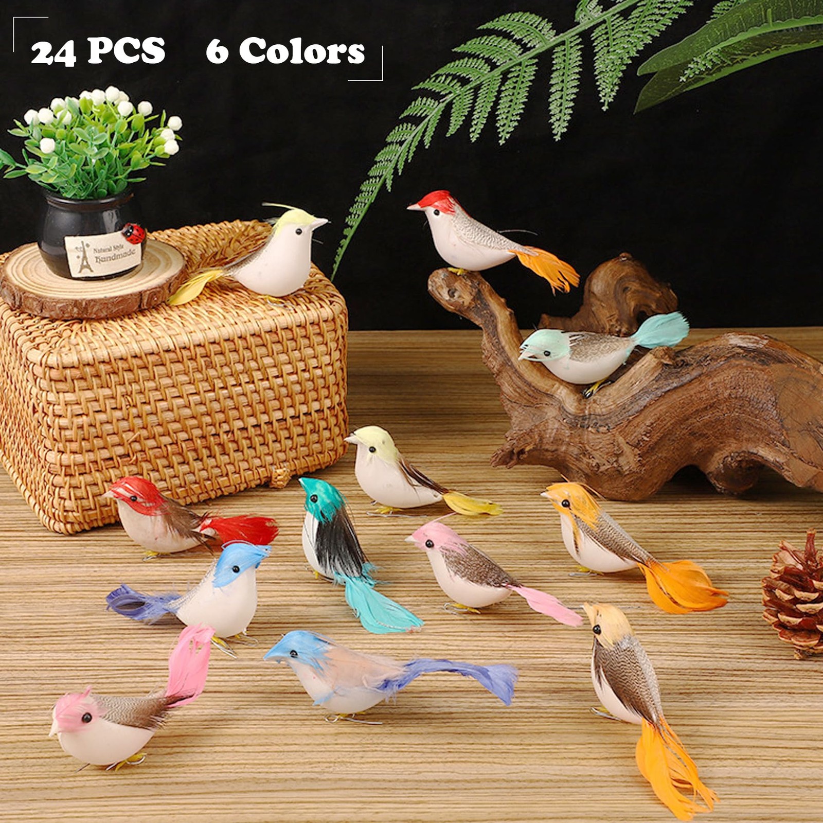 24 PCS Fake Birds Artificial Feather Birds Artificial Simulation Birds Colorf…