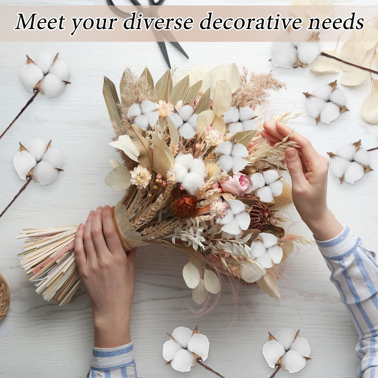 60 Pcs 60 Balls Artificial Cotton Flowers Antique Cotton Stems Farmhouse Deco…