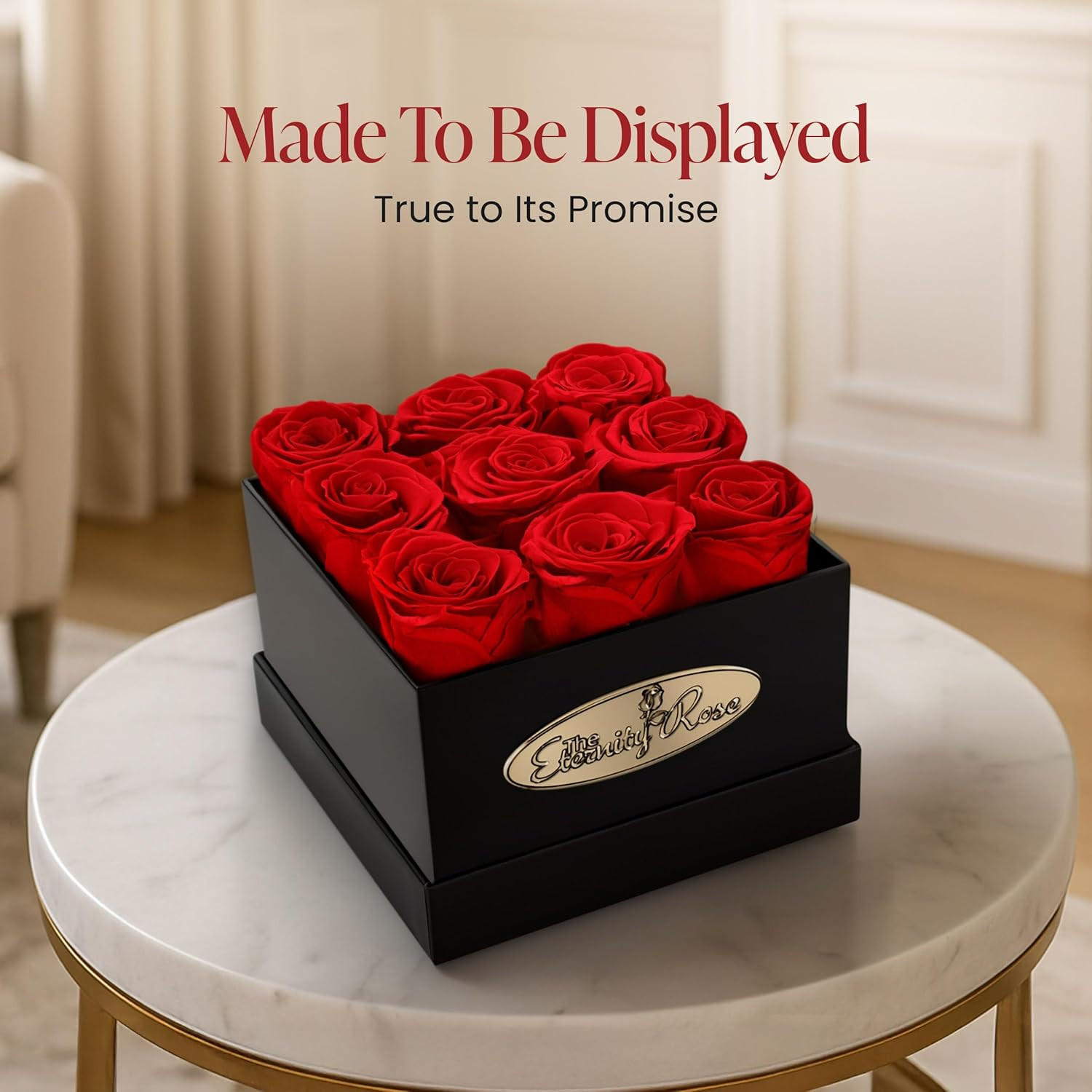 9-Piece Preserved Roses in a Luxury Gift Box – Real Roses in Square Black Box –