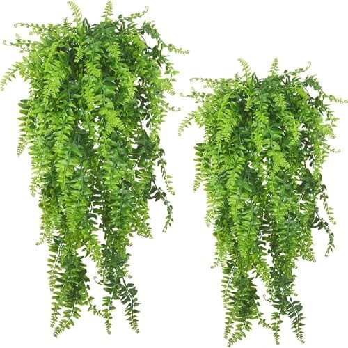 Realistic Plastic Hanging Fern Plants – Ideal for Home & Hotel Decoration – 2PCS