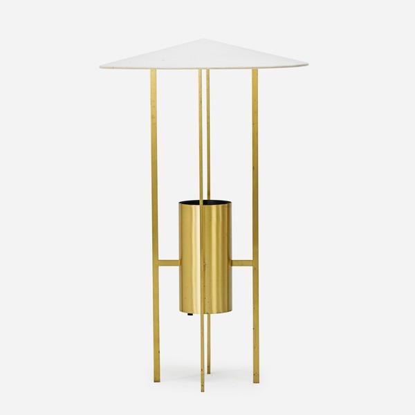 Mid-Century Modern Brass & White Floor Lamp – Architectural Designer Style