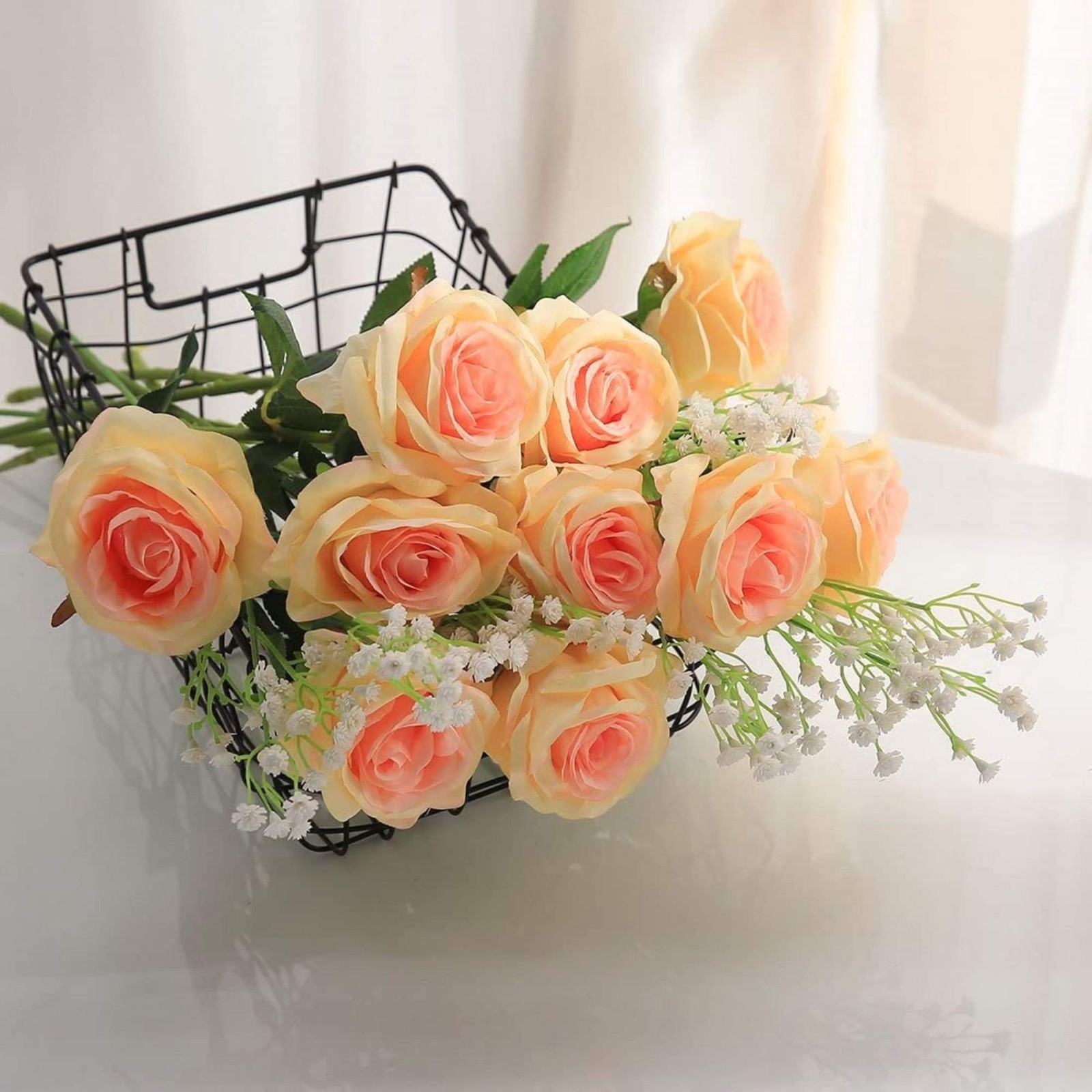 10Pcs Artificial Rose Silk Flowers Faux Bouquet Wedding Party Home Champagne