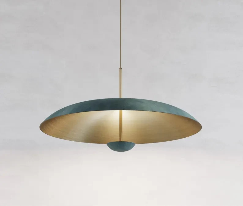 1950s Mid Century Matt Green Ivory Color Brass Modern Style Sputnik Chandelier/