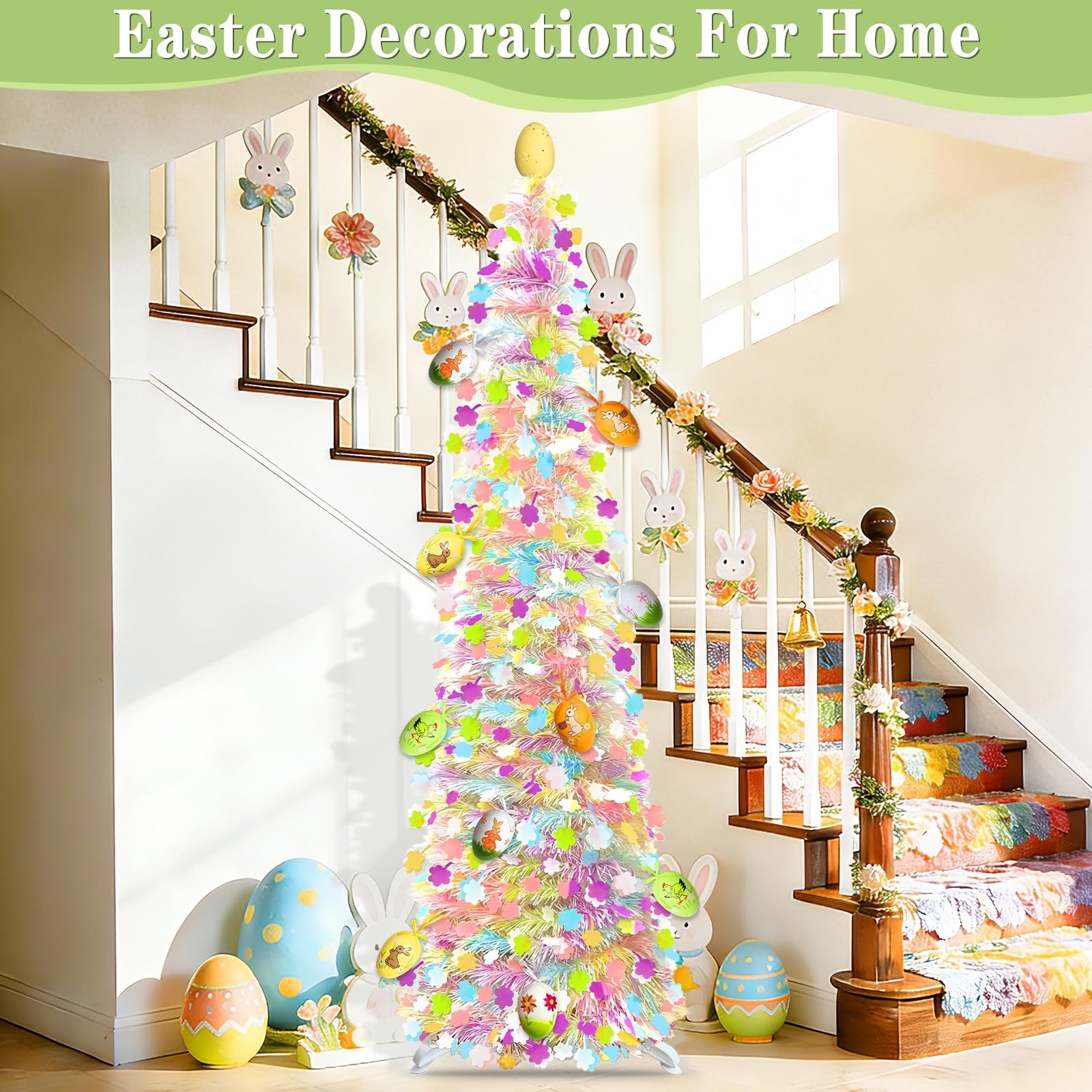 Timer – Easter Decorations, 5Ft Lighted Easter Tree with 50 LED Warm White Light
