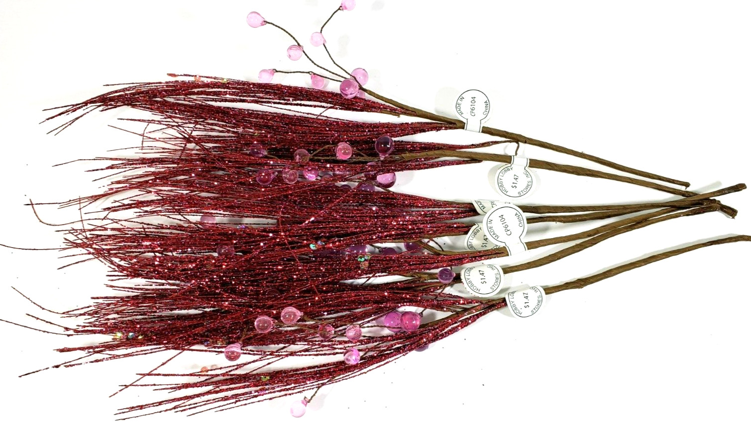Glitter Pink With Jewels Floral Spray Picks 16″ Holiday Picks NWOT Set of 7
