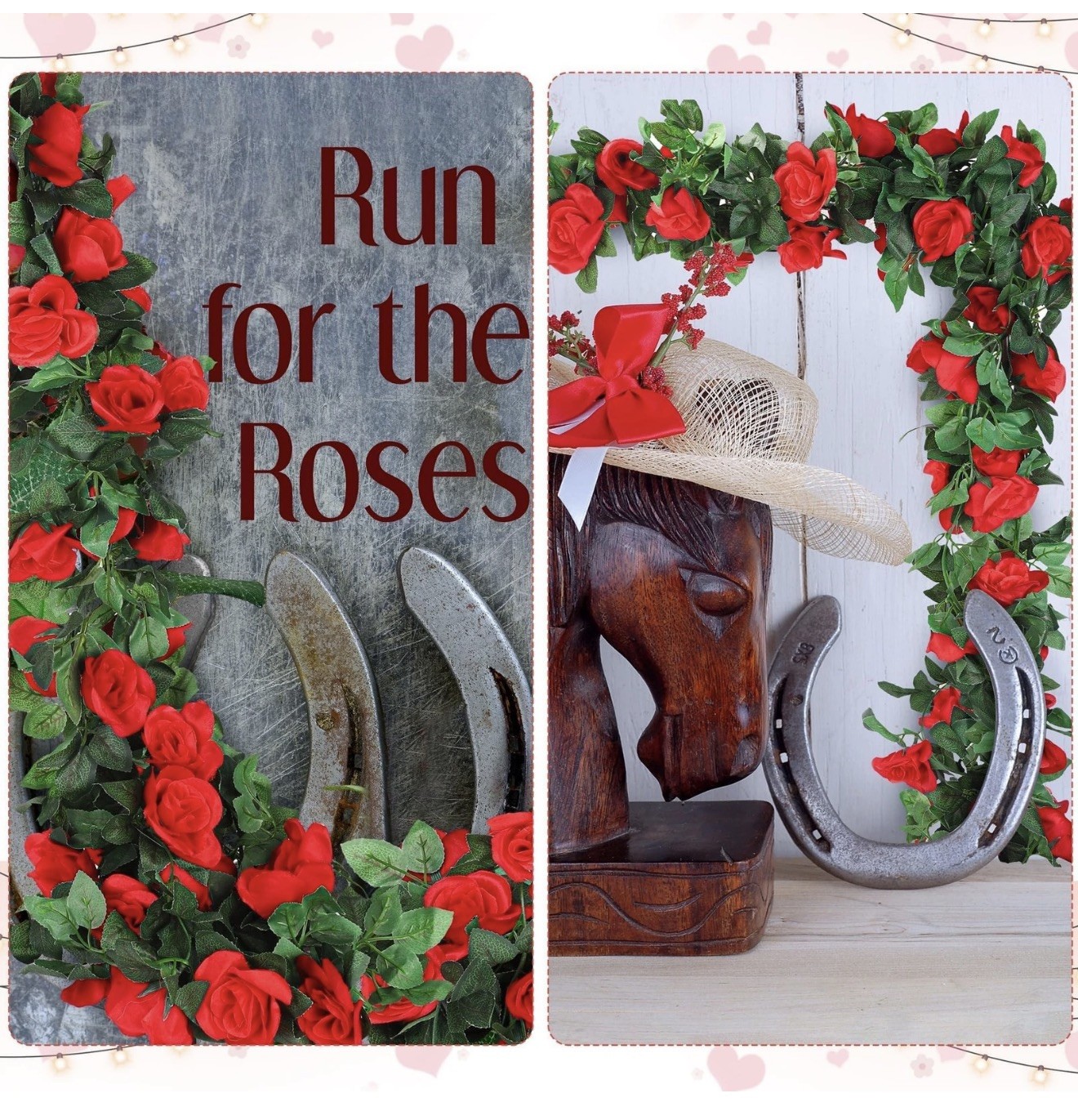 Aneco 8 Pack 64 FT Red Flower Garland Kentucky Artificial Rose Vines Derby Ro…