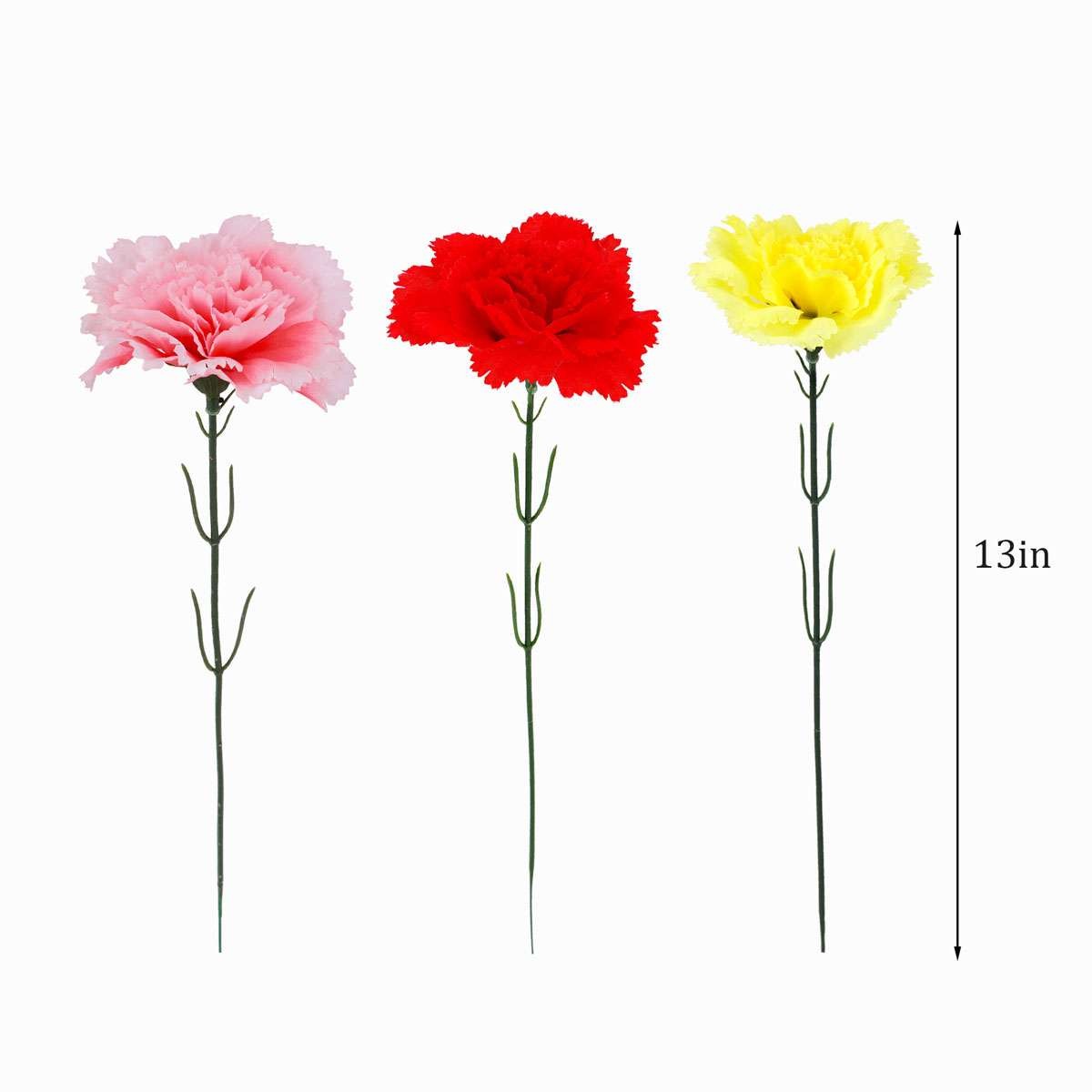 3 Pack Artificial Carnation Flowers Realistic Fake Silk Flower Bouquet Decor