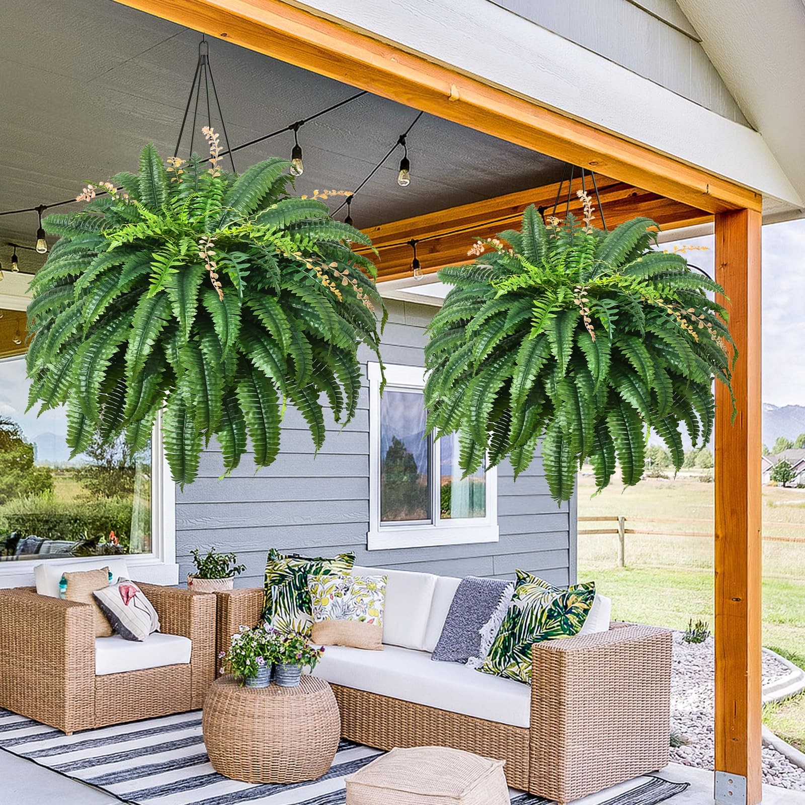2Pcs 48”/128 Leaves Artificial Ferns for Outdoors Look Real Fake Ferns, Larg…