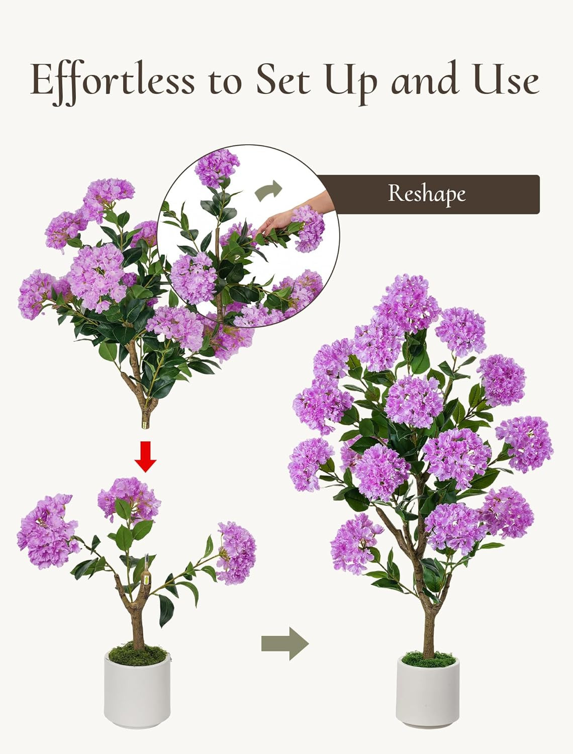 3.6Ft Purple Artificial Crape Myrtle Tree Set of 2 for Indoor/Outdoor Decor