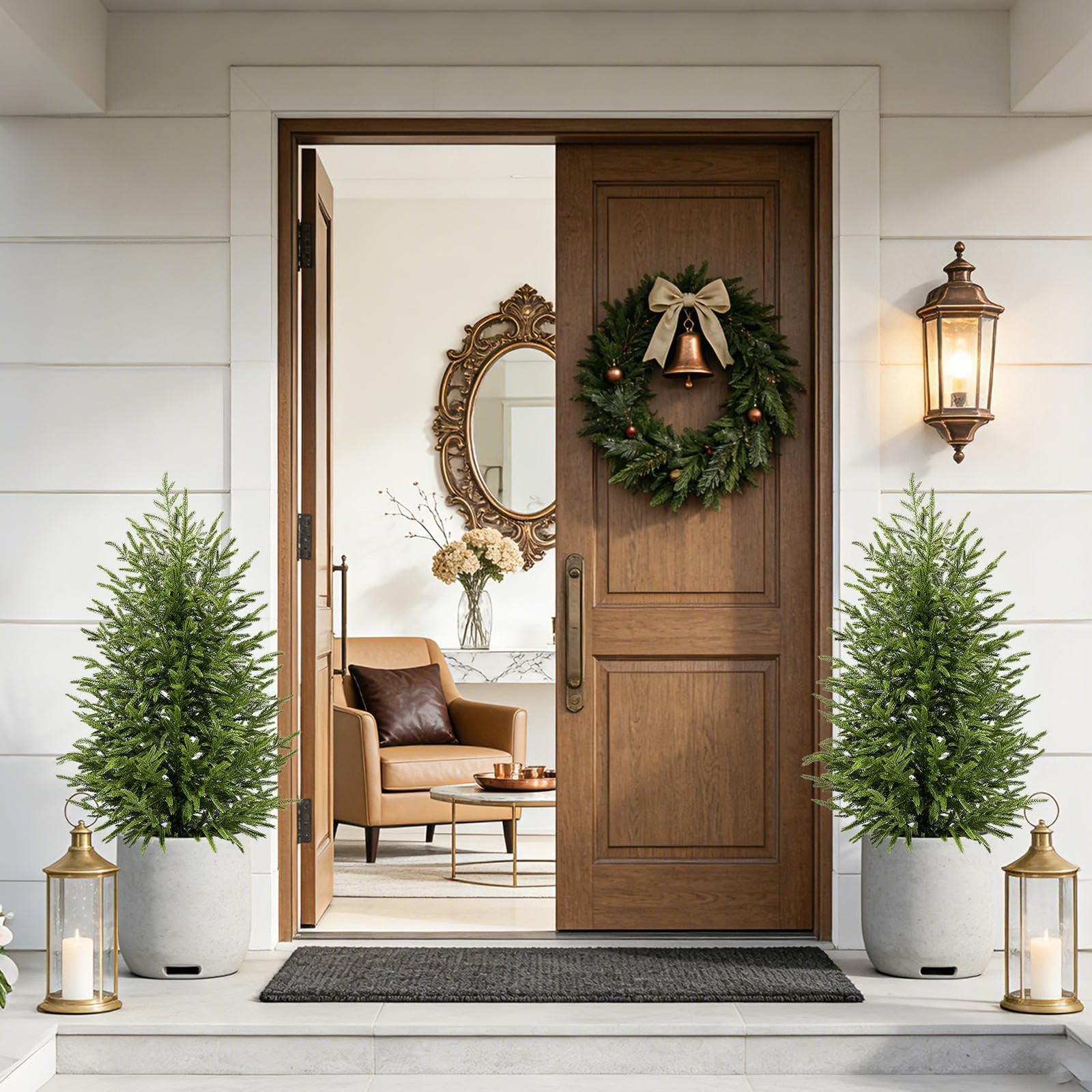 3ftArtificial Topiary Trees for Outdoor Front Porch Décor, Real Touch Norfolk…