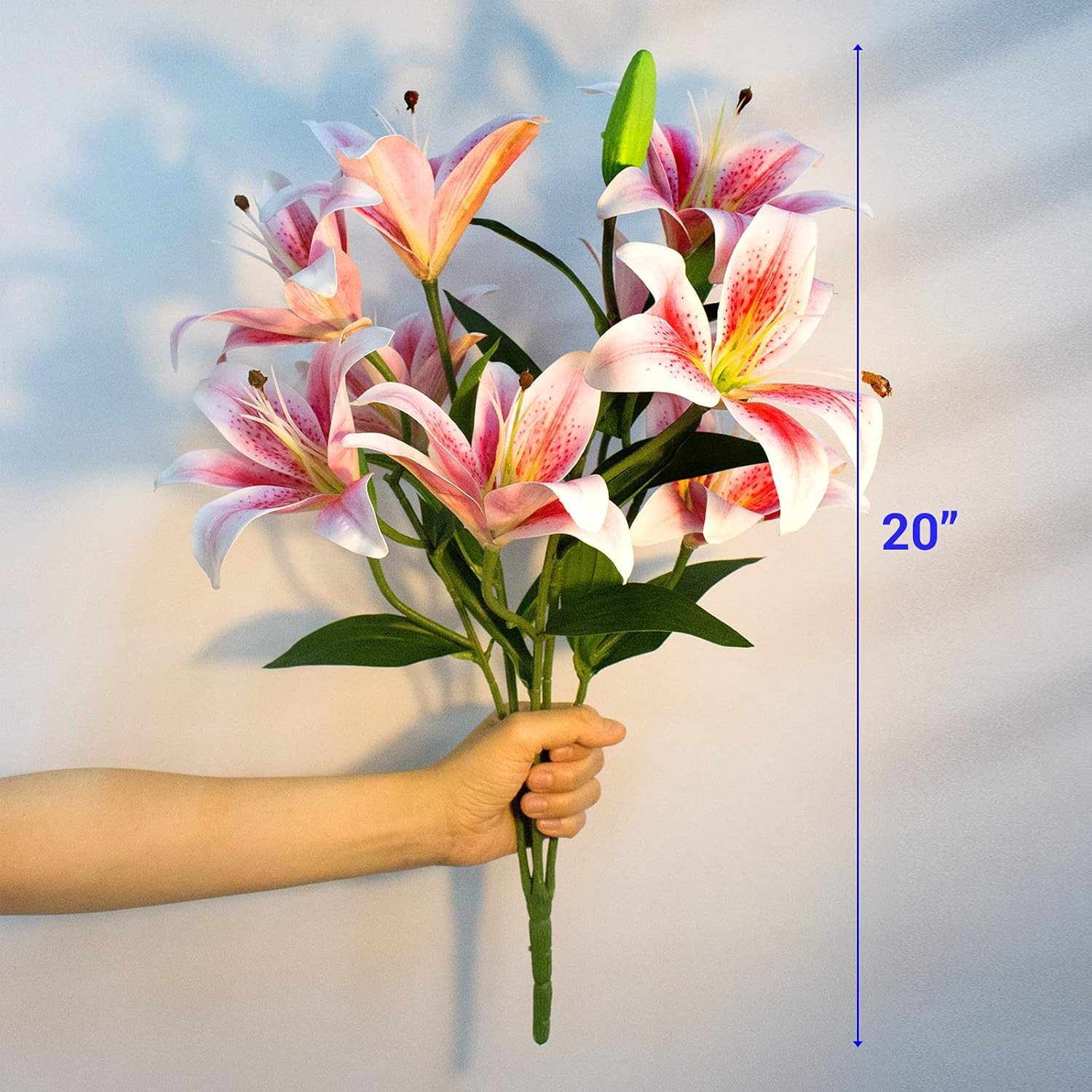 12 Heads Artifical Lily Flowers, Long Stem Artificial Stargazer Lilies with 9…