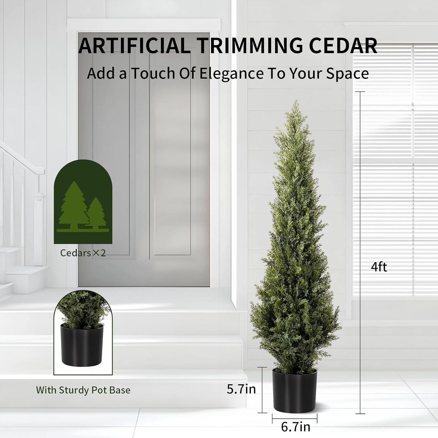 4FT Artificial Cedar Topiary Trees 2 Set Realistic Fake Cypress Tree Tall Faux