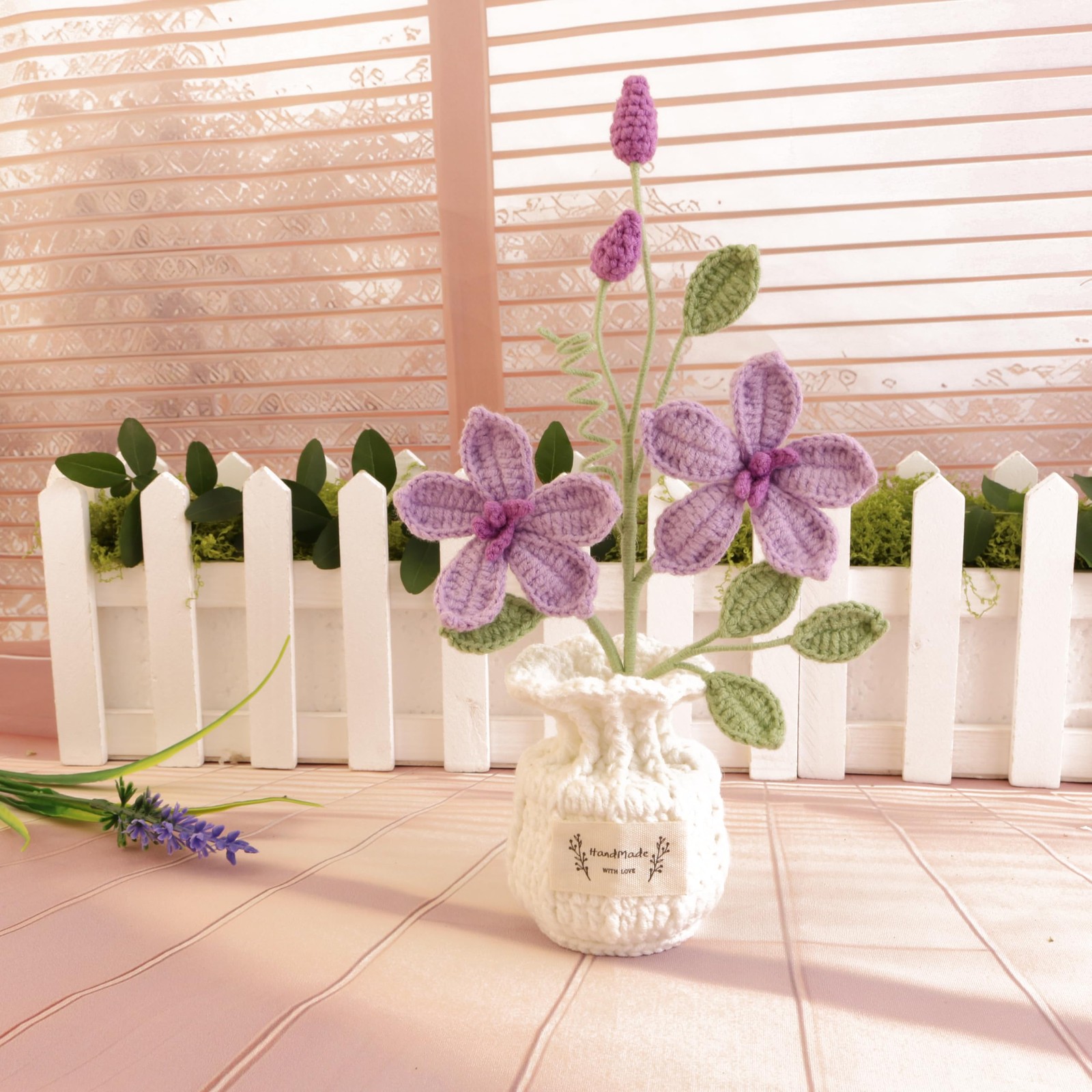 Crochet Tung Blossom Potted Plant – No-Watering Artificial Flower for Desk De…