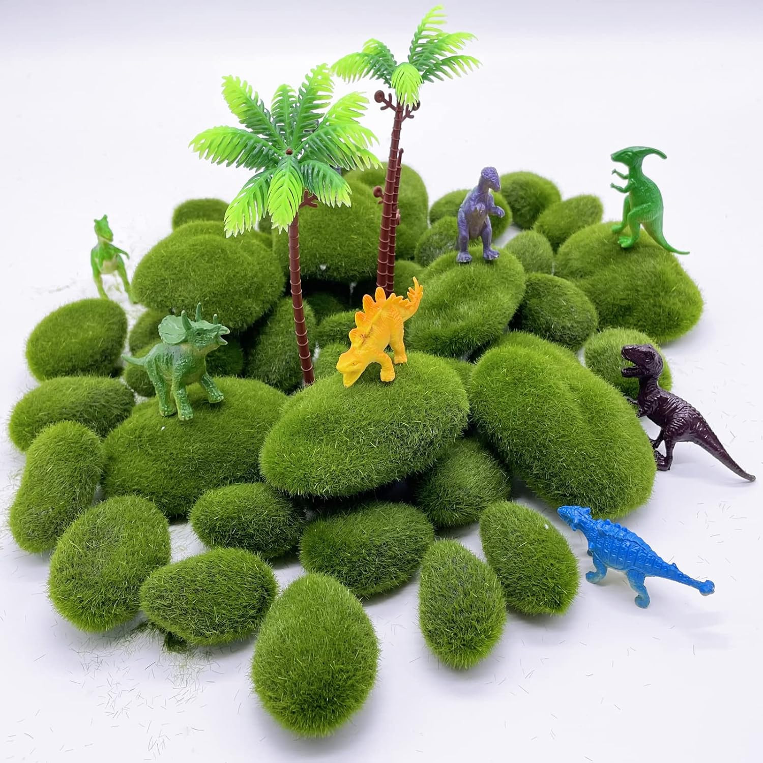 40PCS Artificial Moss Rocks Decorative Moss Balls Green Moss Covered Stones for
