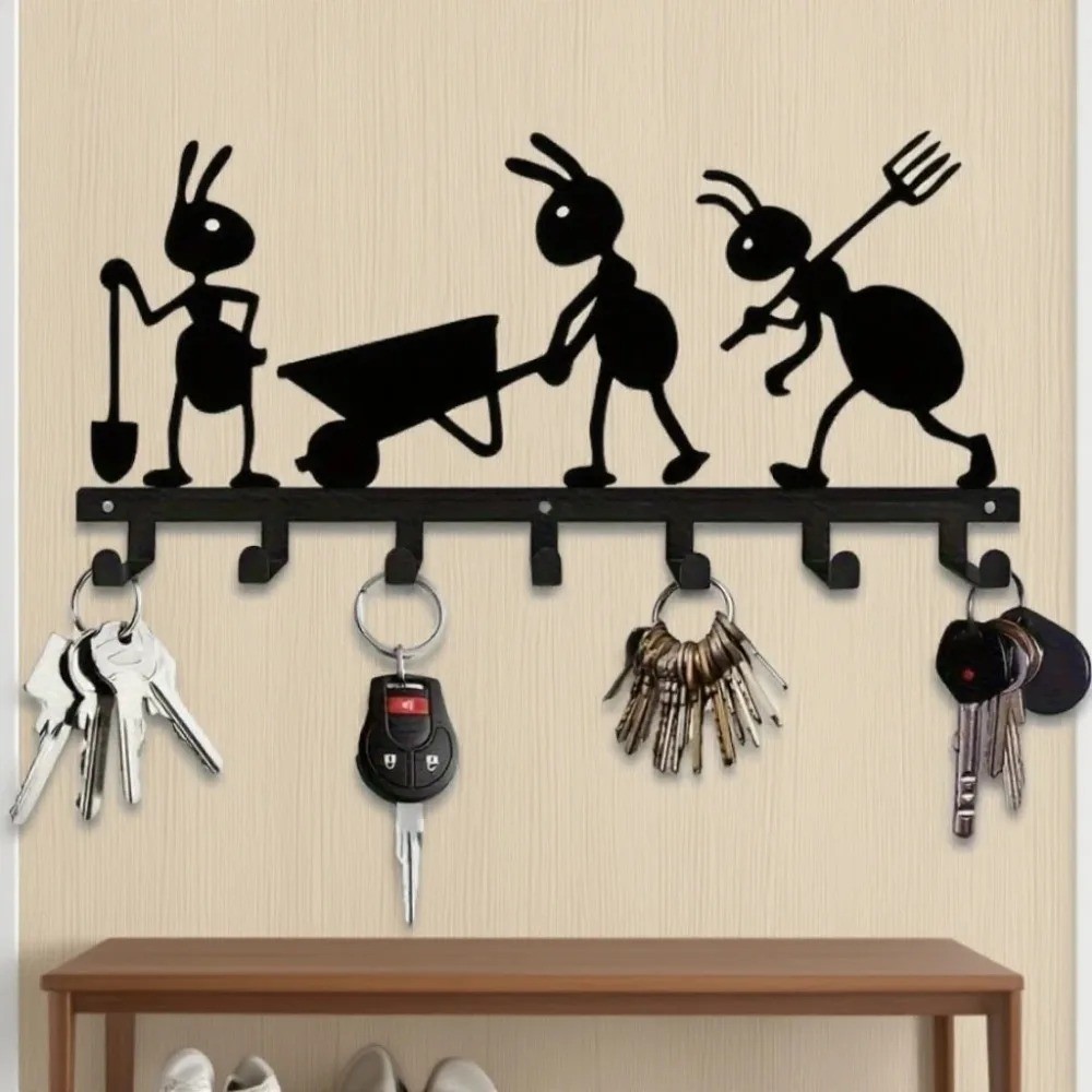 Ant Themed 7-Hook Metal Key Holder Wall Mount Organizer for Kitchen Office