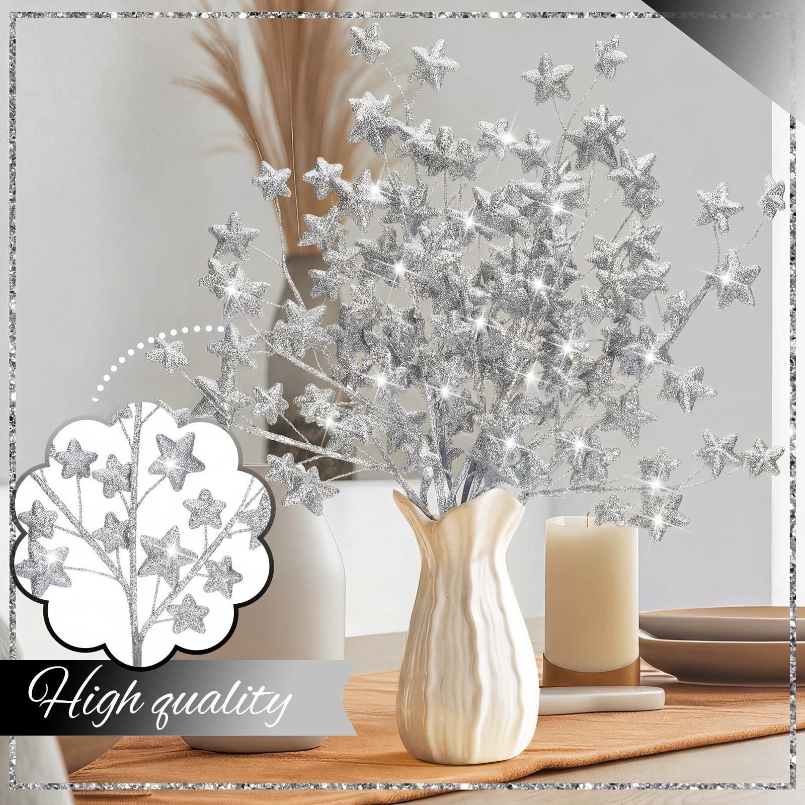 6 Pcs Glitter Star Picks 17.7 Inch Sparkly Star Tree Stem Picks Twinkle Stick…