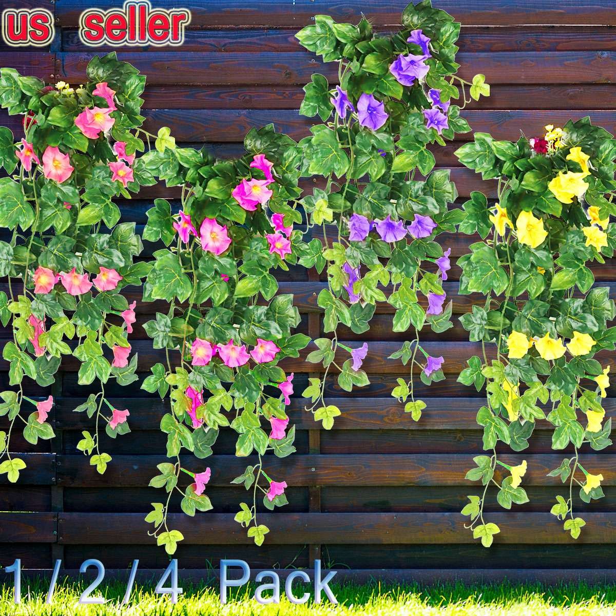 1-4Pcs Artificial Morning Glory Vines UV Resistant Hanging Flowers Outdoor Decor