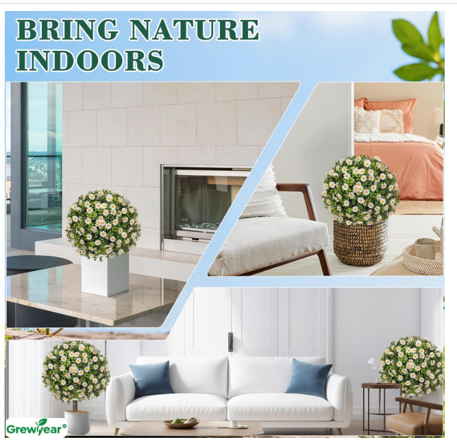 Fall Artificial Topiary Ball with Spike Set of 2, Faux Boxwoods White