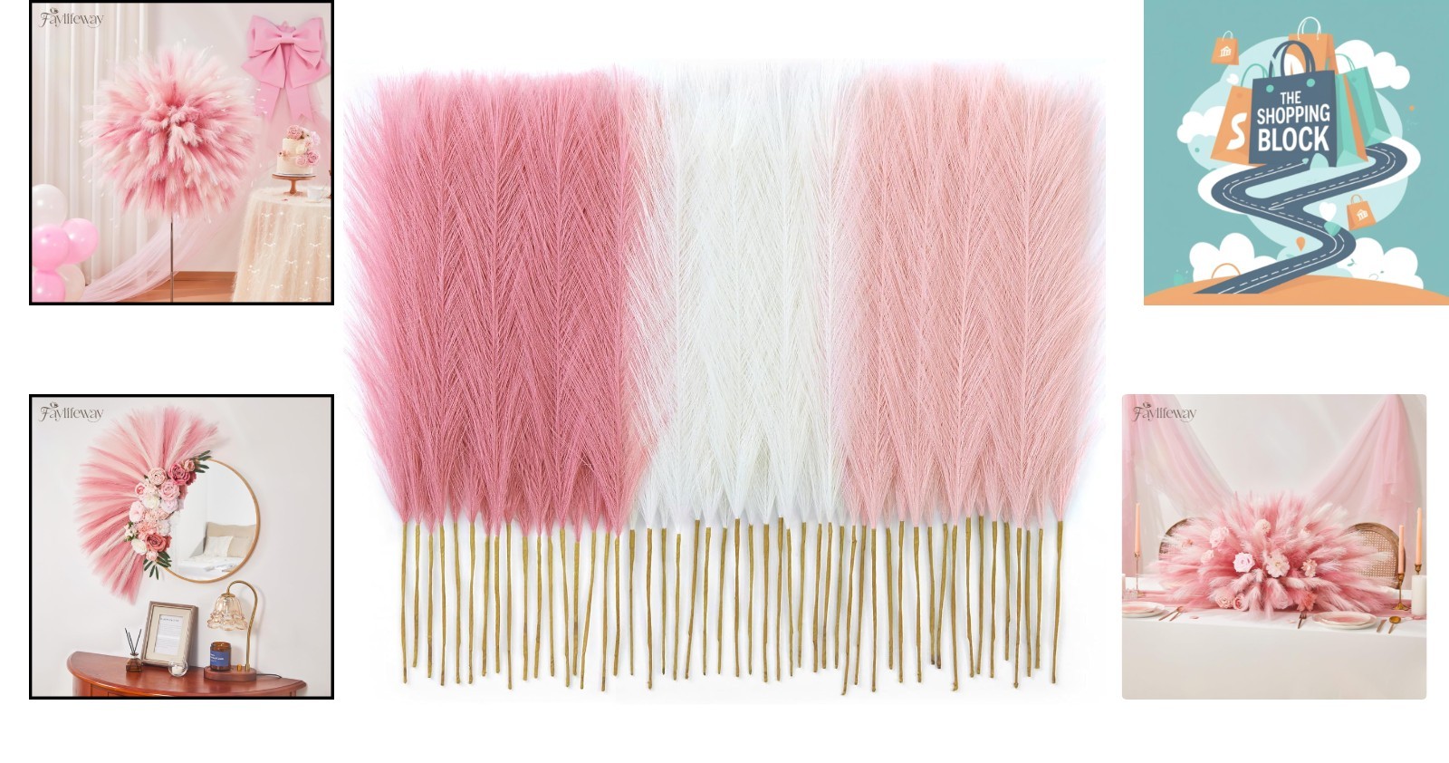 50pcs 17in Faux Pampas Grass Bouquet in Blush Pink, Cream & Pink for Decor