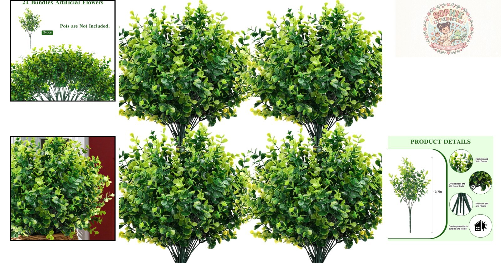 Customizable 24-Pack Faux Boxwood Stems – Perfect for Indoor/Outdoor Decoration