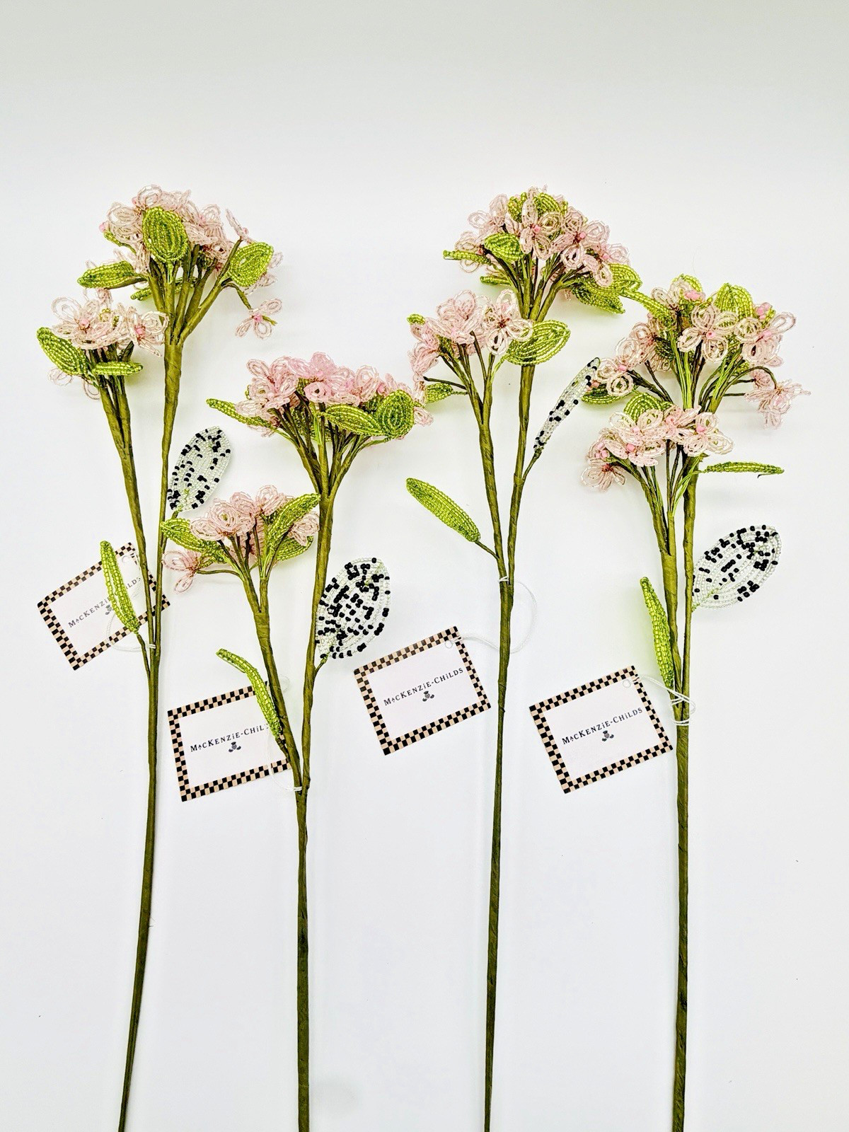 New Mackenzie Childs Pink Beaded Hydrangea Bundle 4 Stems 35518