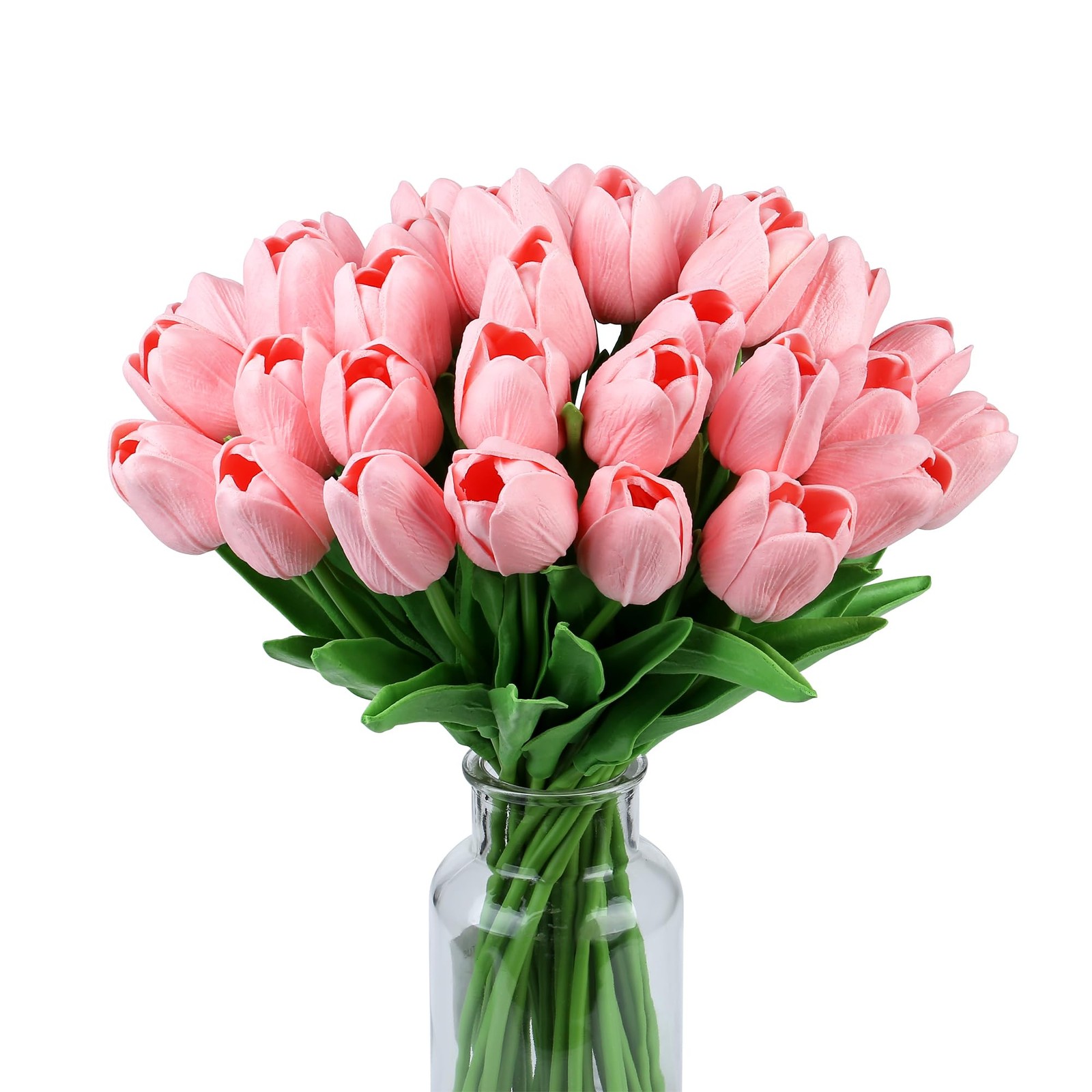 15 PCS Pink Fake Artificial Flowers Real Touch Tulips 14 Inch PU Wedding Decor