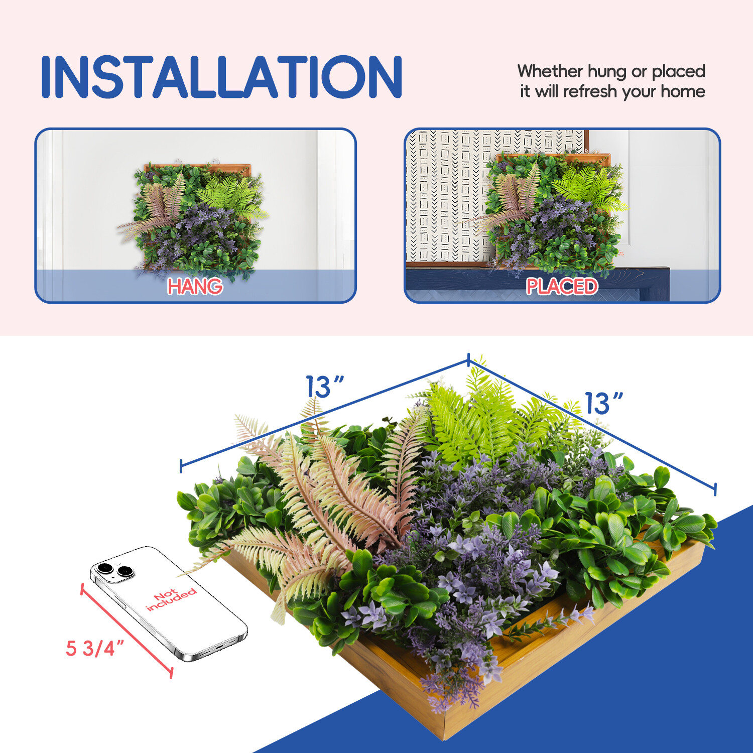 12″x12″ Artificial Grass Wall Hedge Decor Decoration With Wooden Square Frame #3