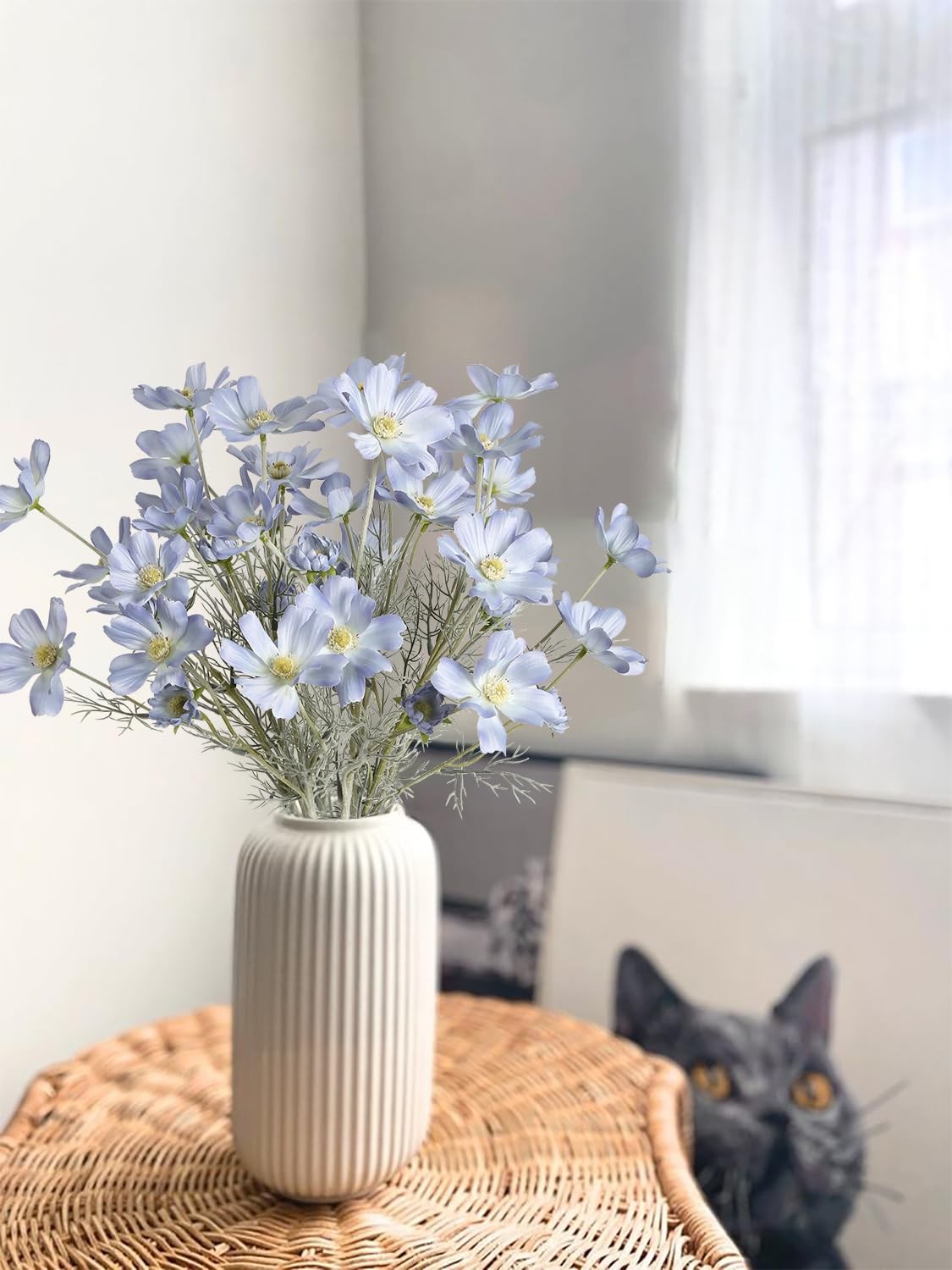 6 PCS Light Blue Daisy Artificial Wildflowers 24 Inch Silk Wedding Party Decor