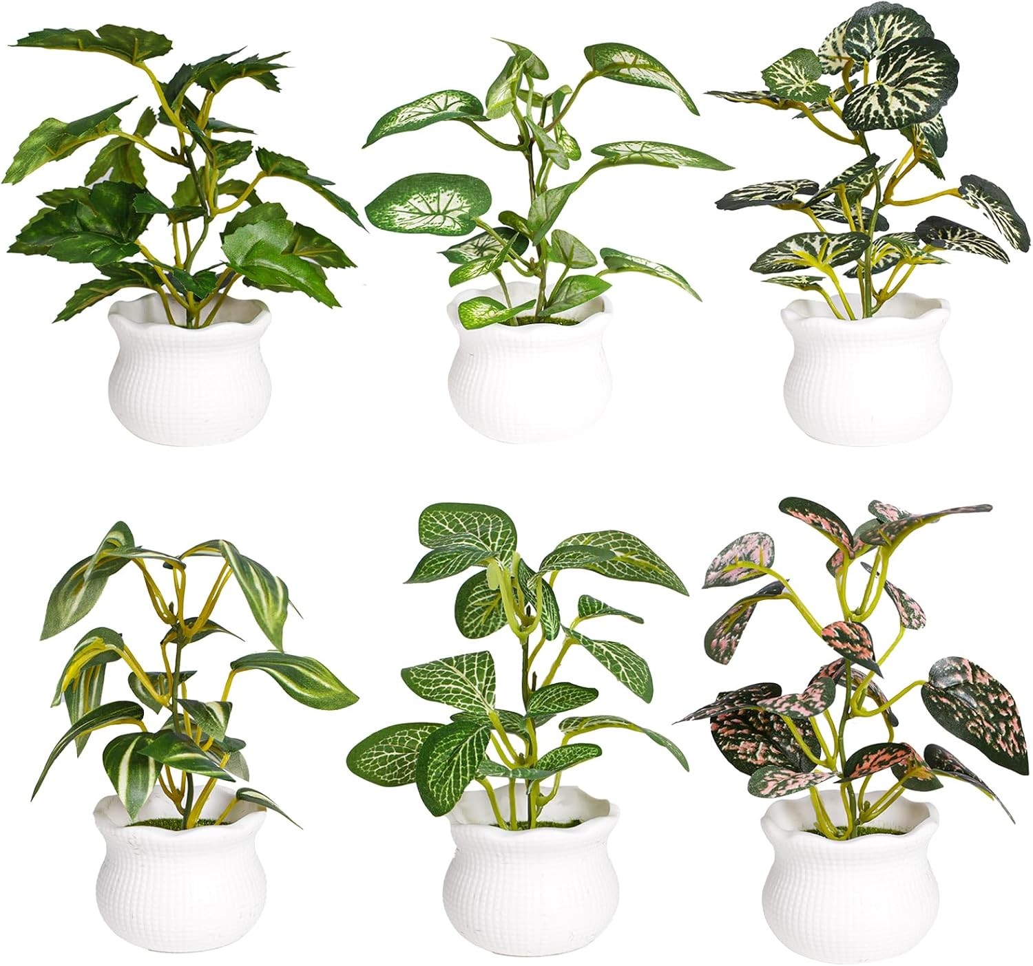 6 Pcs Small Faux Potted Plants, Artificial Greenery Desk Shelf Indoor Decor