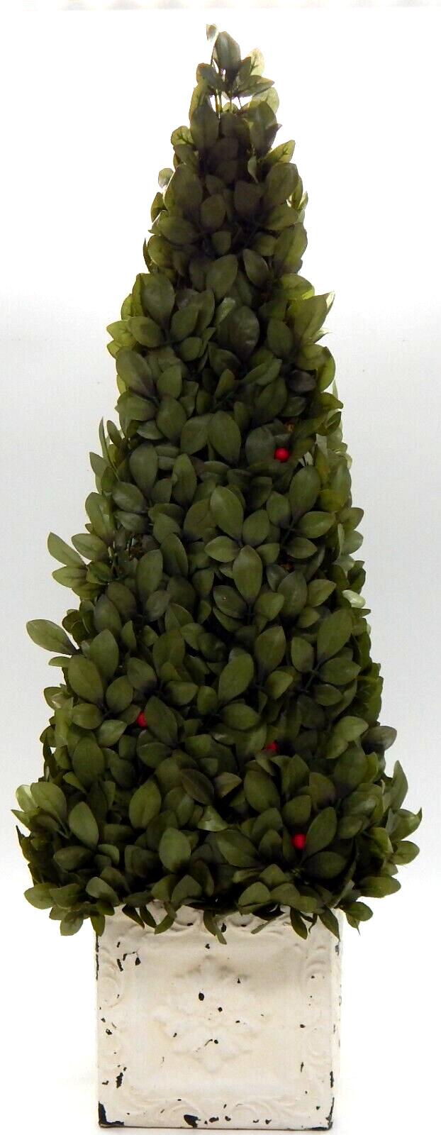 Vintage Shabby Chic Artificial Boxwood Topiary Metal Ornate Chipped Paint Plant