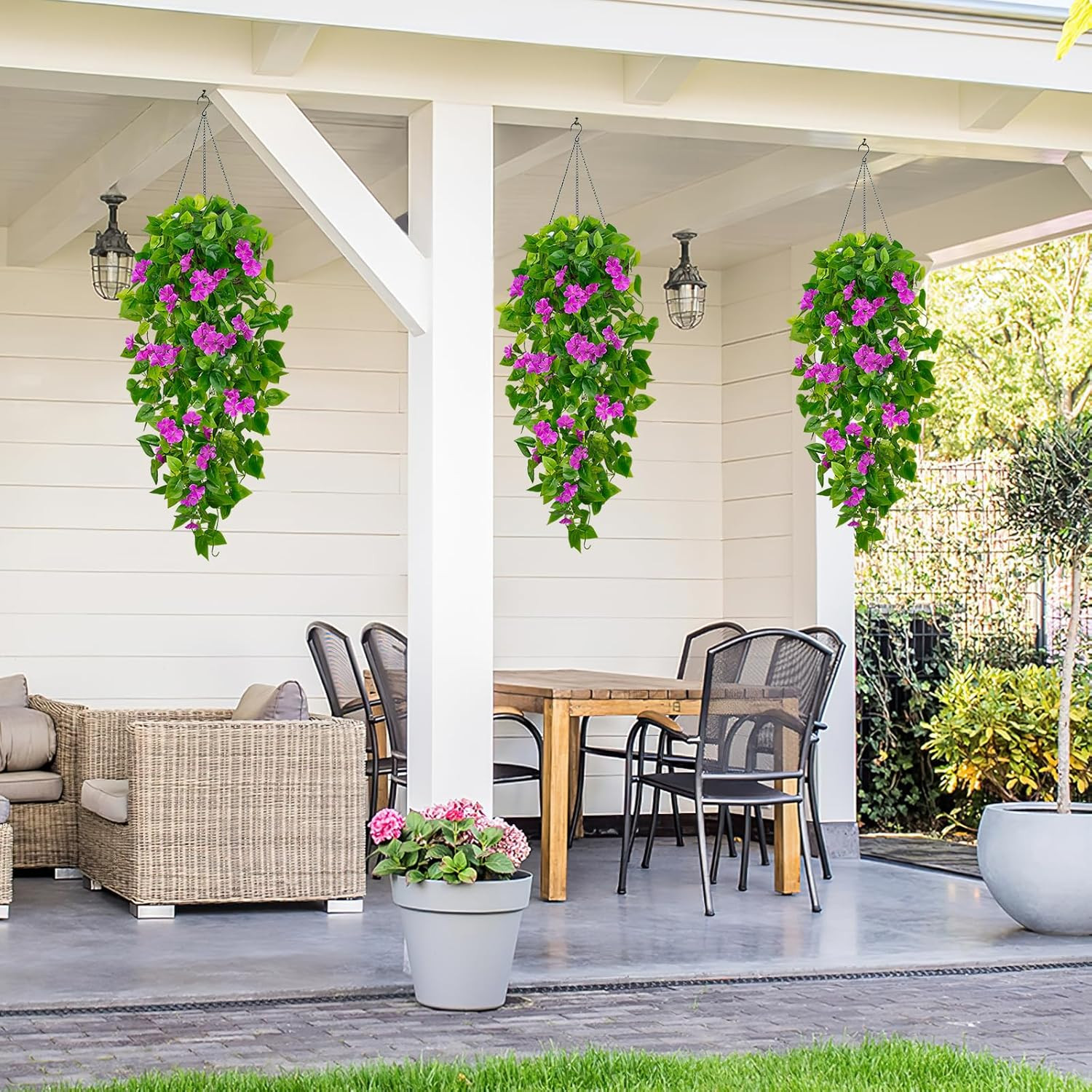 Artificial Hanging Flowers for Outdoors, 2pcs Fake Hanging Plants Pothos Vines w
