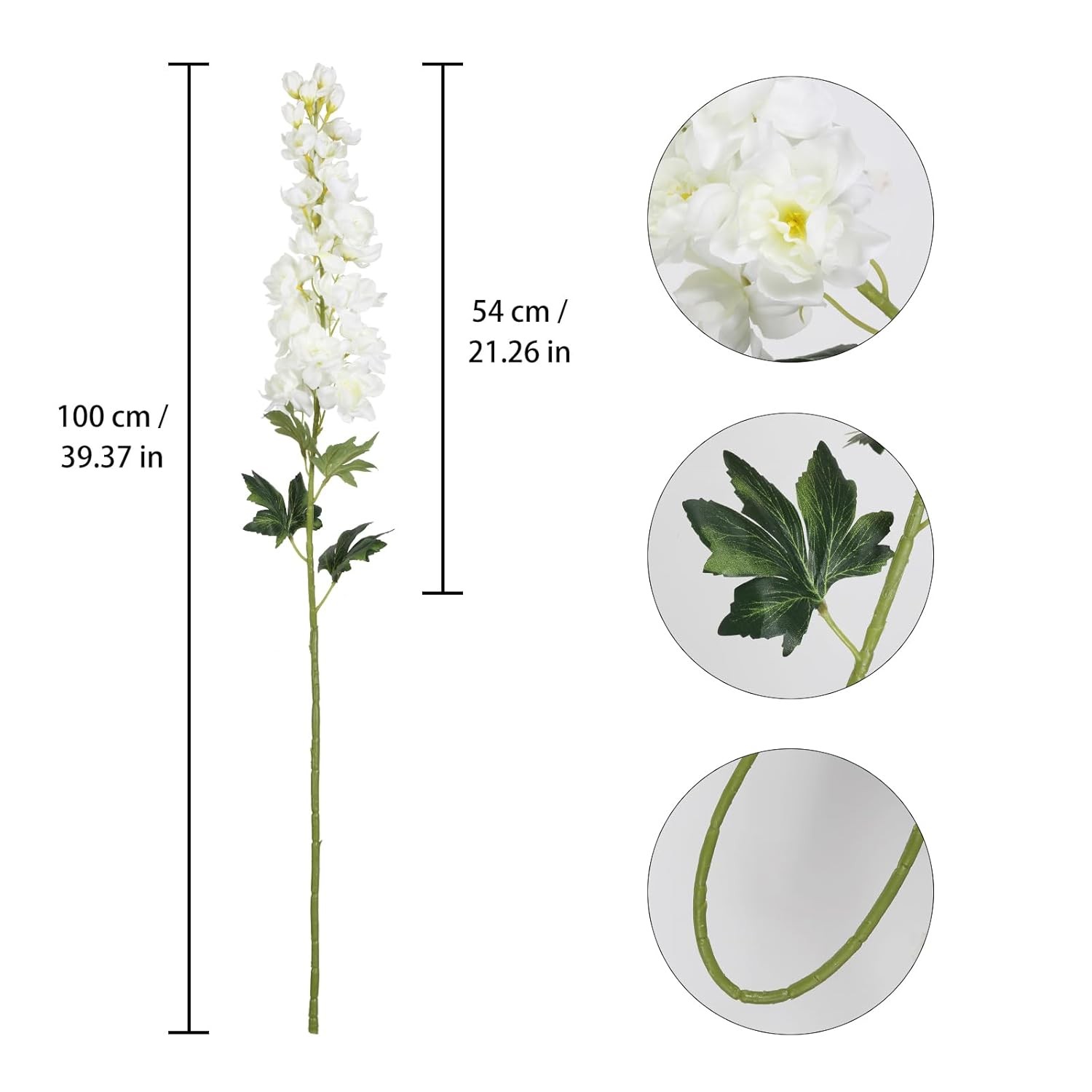 White Artificial Delphinium Faux Larkspur Flowers 5PCS 39″ Long Stem White